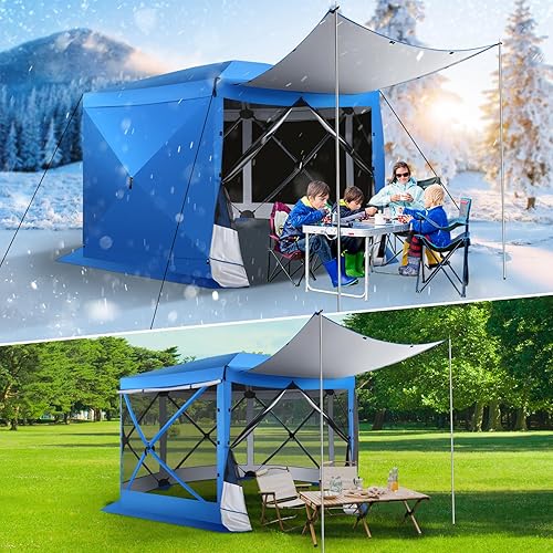 Miniatura 21 de COBIZI Gazebo Emergente de 12x12 pies con Pantalla, Casa con Pantalla para Acampar, Gazebo con Pantalla para Exteriores con Mosquitero, Tienda Hub