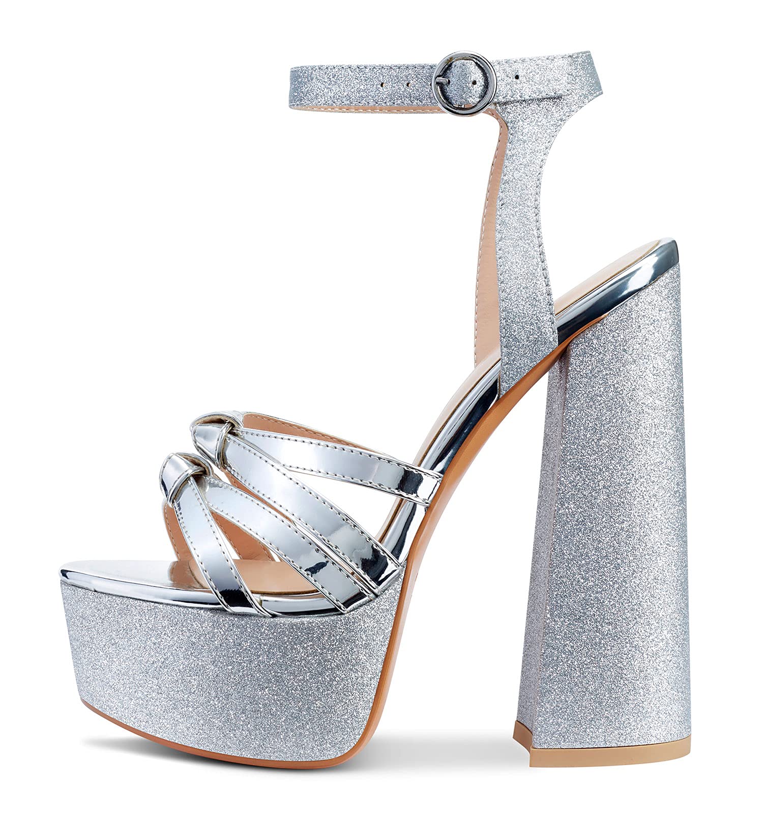 NobleOnly Damen Sandalen Plattform Ankle-Strap Peep-Toes 15CM Blockabsatz High Heels