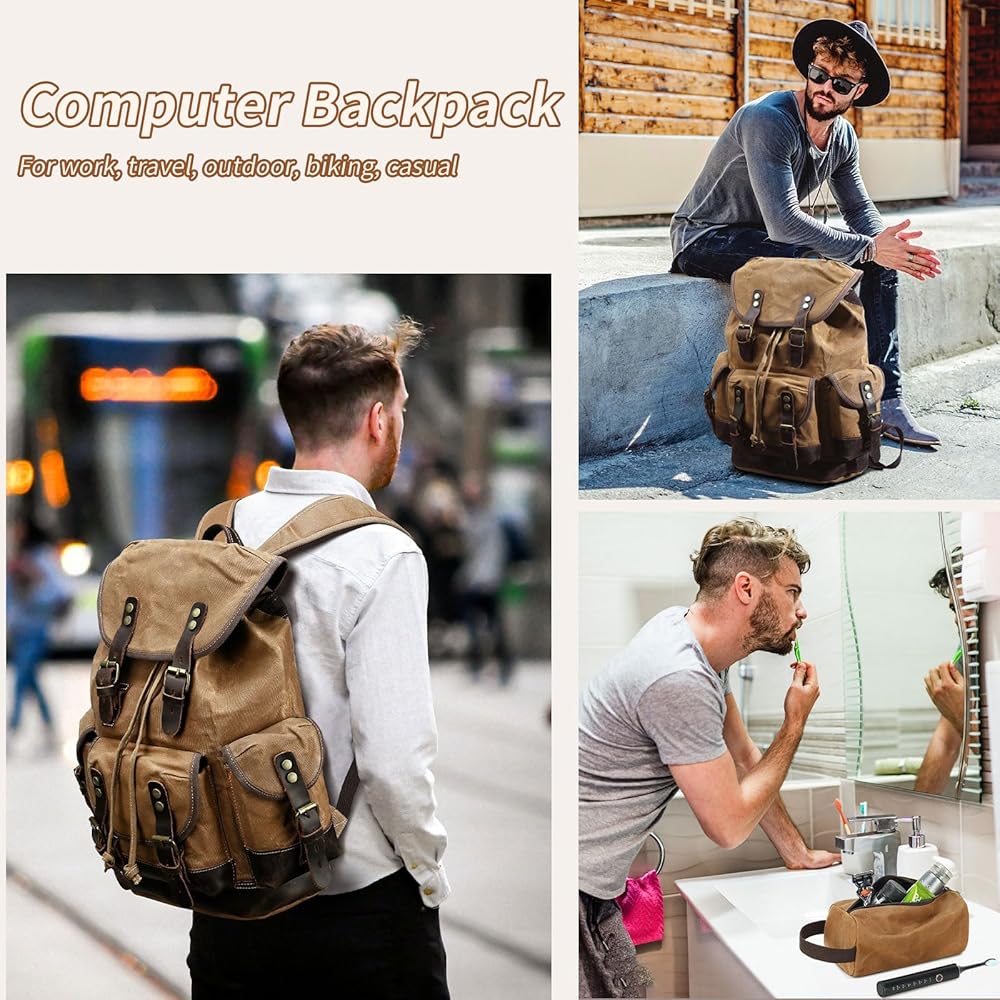 Amazon.com: Yamons Vintage Leather Canvas Backpack, Waxed Canvas