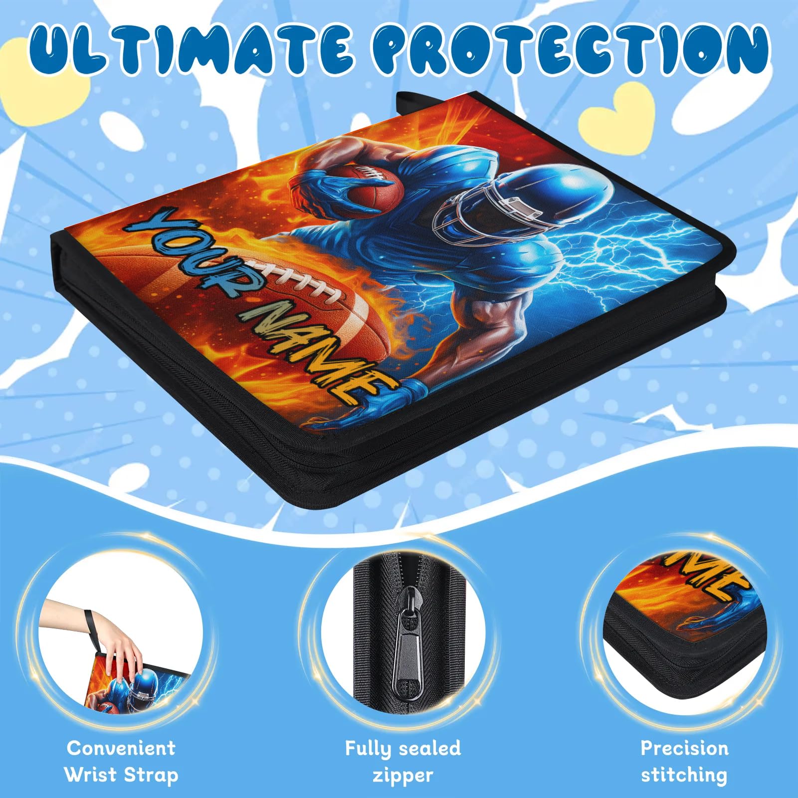 custom football card binder Amazon.com: Custom-Football-Card-Binder 9 Pocket Trading Card Binder 4  Pocket Card Collection Bunder, Collector Album Card Folder Personalized  Gift for Kids, Boys, Girls, Christmas (Football Lightning) : Toys & Games
