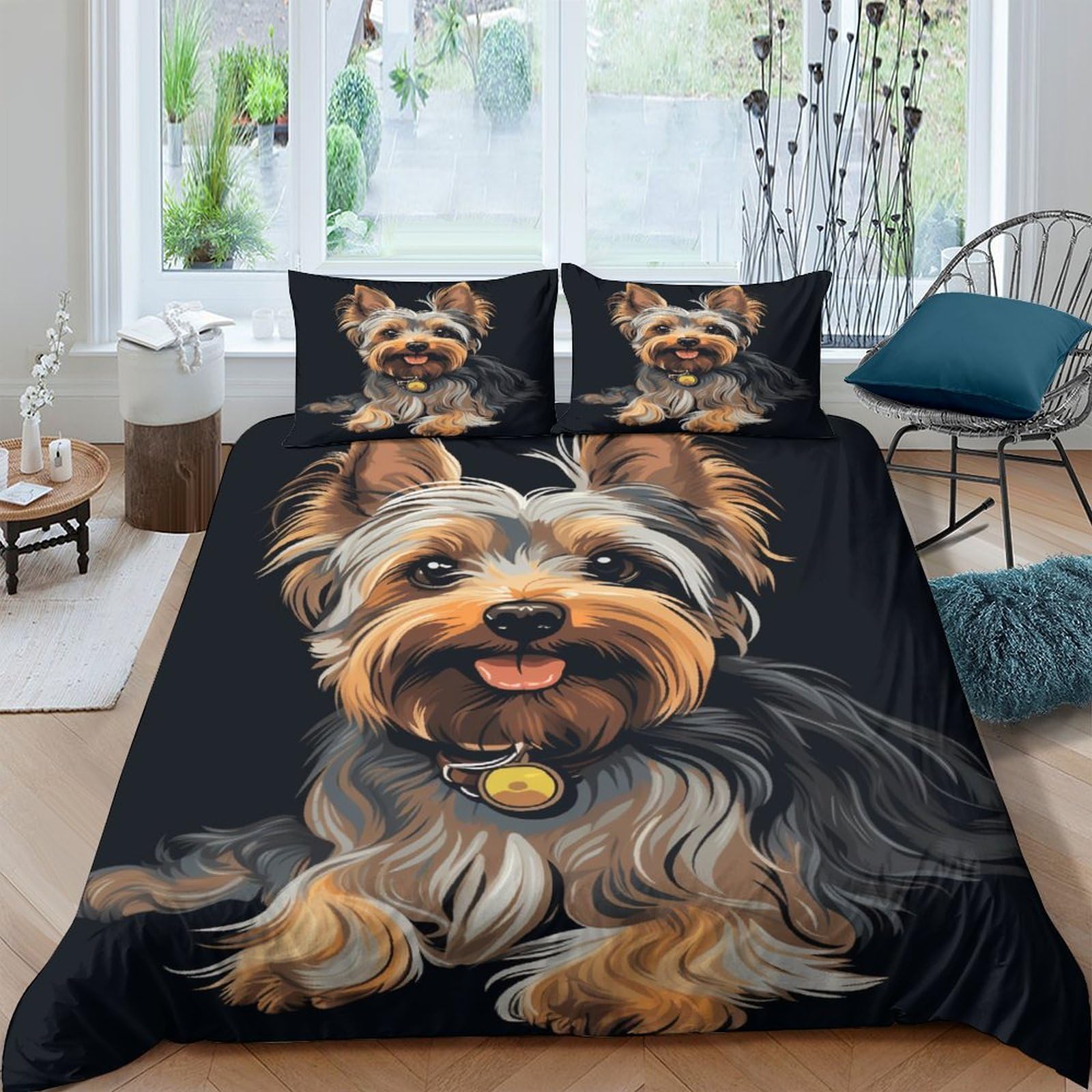 JALYKA Yorkshire Terrier 3D Printed Duvet Cover Set 3 Pieces Bedding Set Soft Easy Care with Zipper Closure，Pillowcases for Kids Girls Boys Adults Bedroom Double（200x200cm）