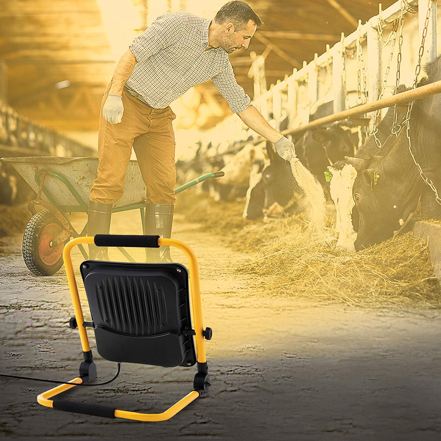 UISEBRT Faretto LED da cantiere, 200 W, bianco caldo, con Supporto e cavo di alimentazione, faretto a LED, impermeabile, IP66, per interni ed esterni, garage, giardino, campo sportivo, cantiere