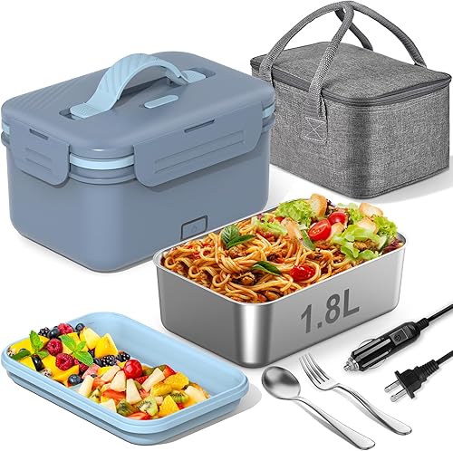 Lonchera eléctrica con calentador de alimentos, 1.8 L para adultos, para automóvil, camión, 12 V24 V110 V220 V, caja de almuerzo portátil para