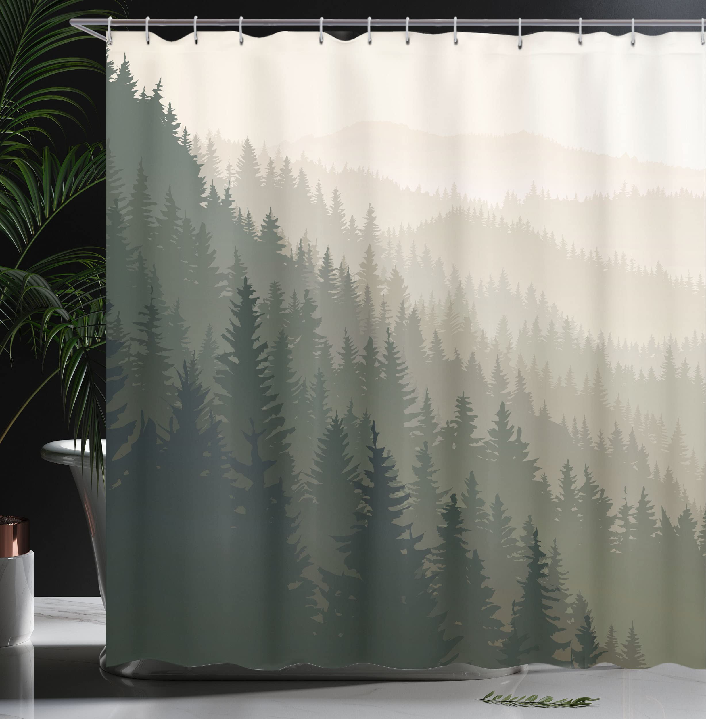 ABAKUHAUS Forest Shower Curtain, Northern Parts of the World Coniferous Trees Scandinavian Woodland - Image 3