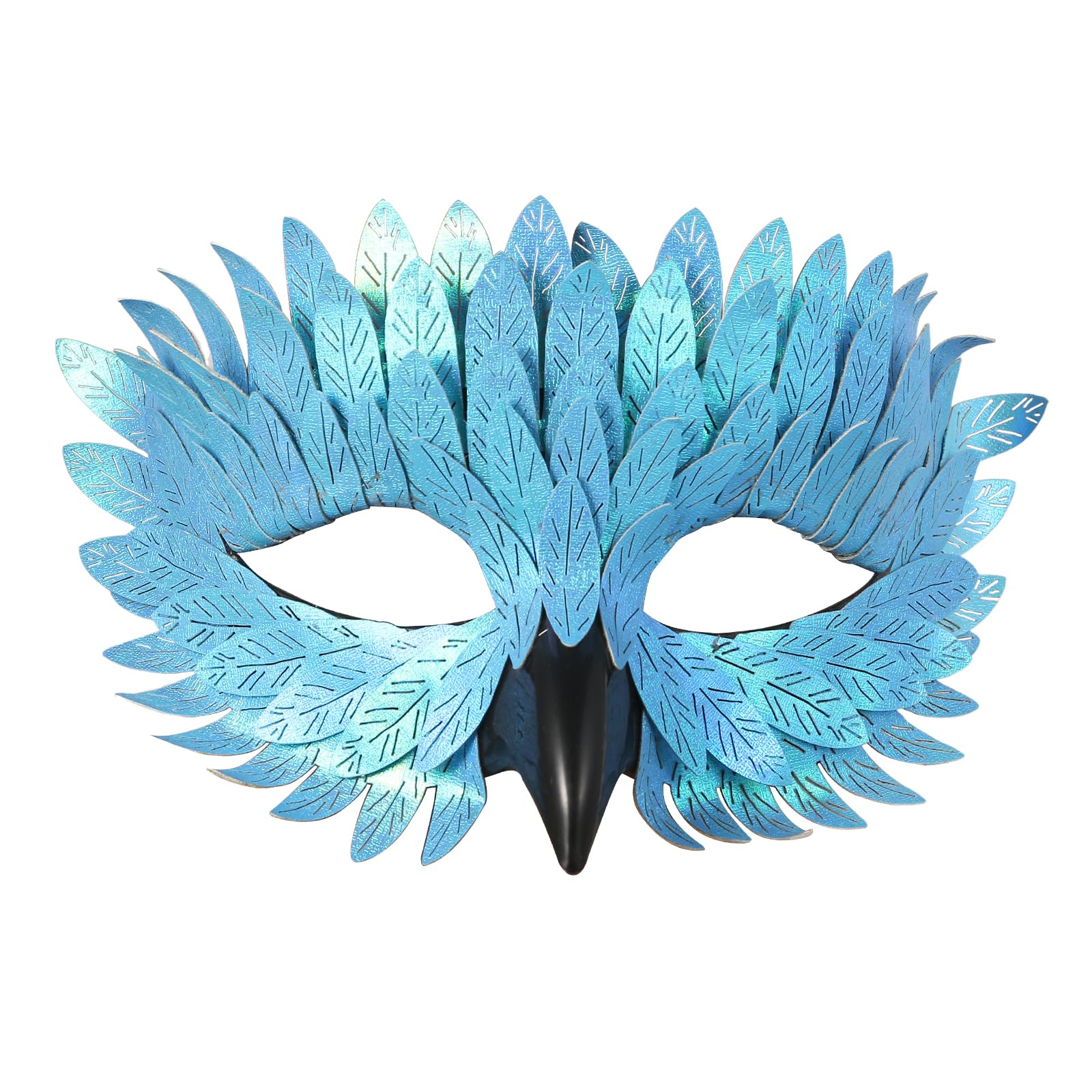 JewelryWe Raven Half Face Mask: Women's Iridescent Feather Crow Masks for Masquerade Halloween Party Cosplay (Blue)