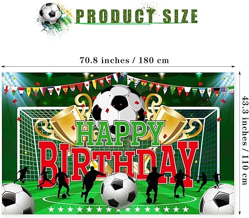 Miniatura 2 de durony Fondo de fiesta de fútbol para decoración de fiesta temática deportiva, pancarta de fútbol de feliz cumpleaños, decoración para colgar en la