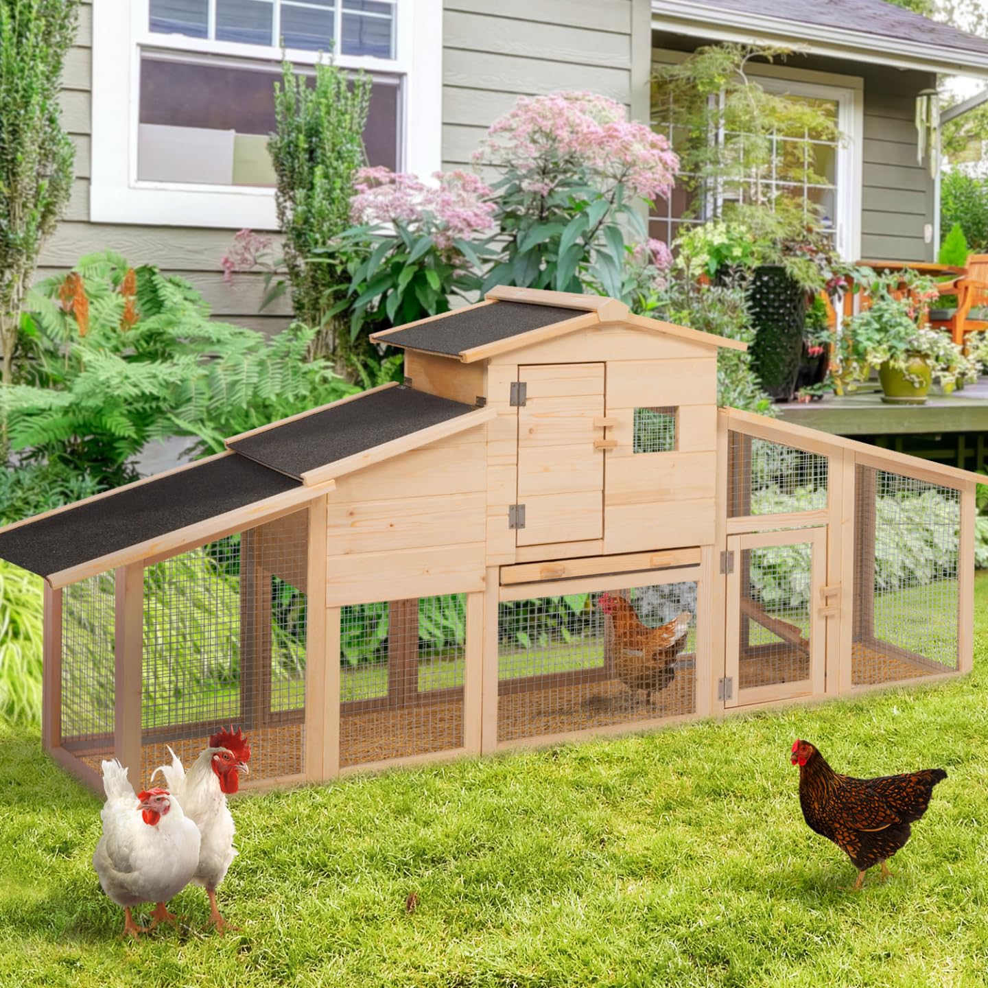EASYCOMFORT Pollaio Prefabbricato in Legno per 2 Galline con Recinzione e Nido per Cova, 150