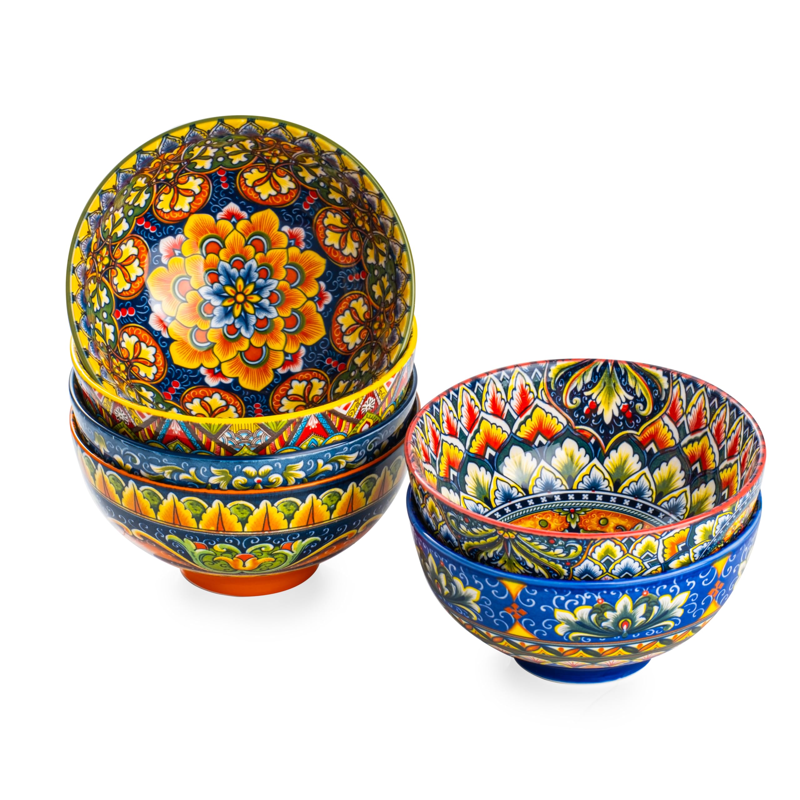 Henten Home Miski do płatków śniadaniowych, ceramiczny zestaw misek do zupy 6 sztuk - 680 ml, miski do serwowania płatków śniadaniowych/zupy/płatków kukurydzianych/śniadania, dwustronny wzór, kolorowe