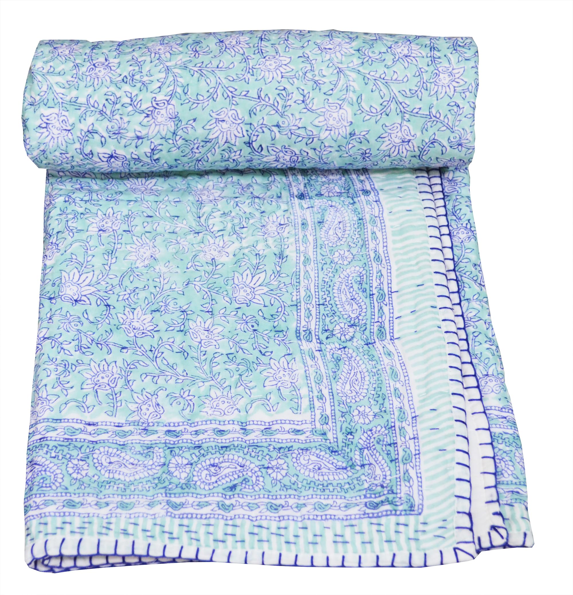 Couvre-lit en coton Kantha doux fait main Aashita Creations 1065 floral