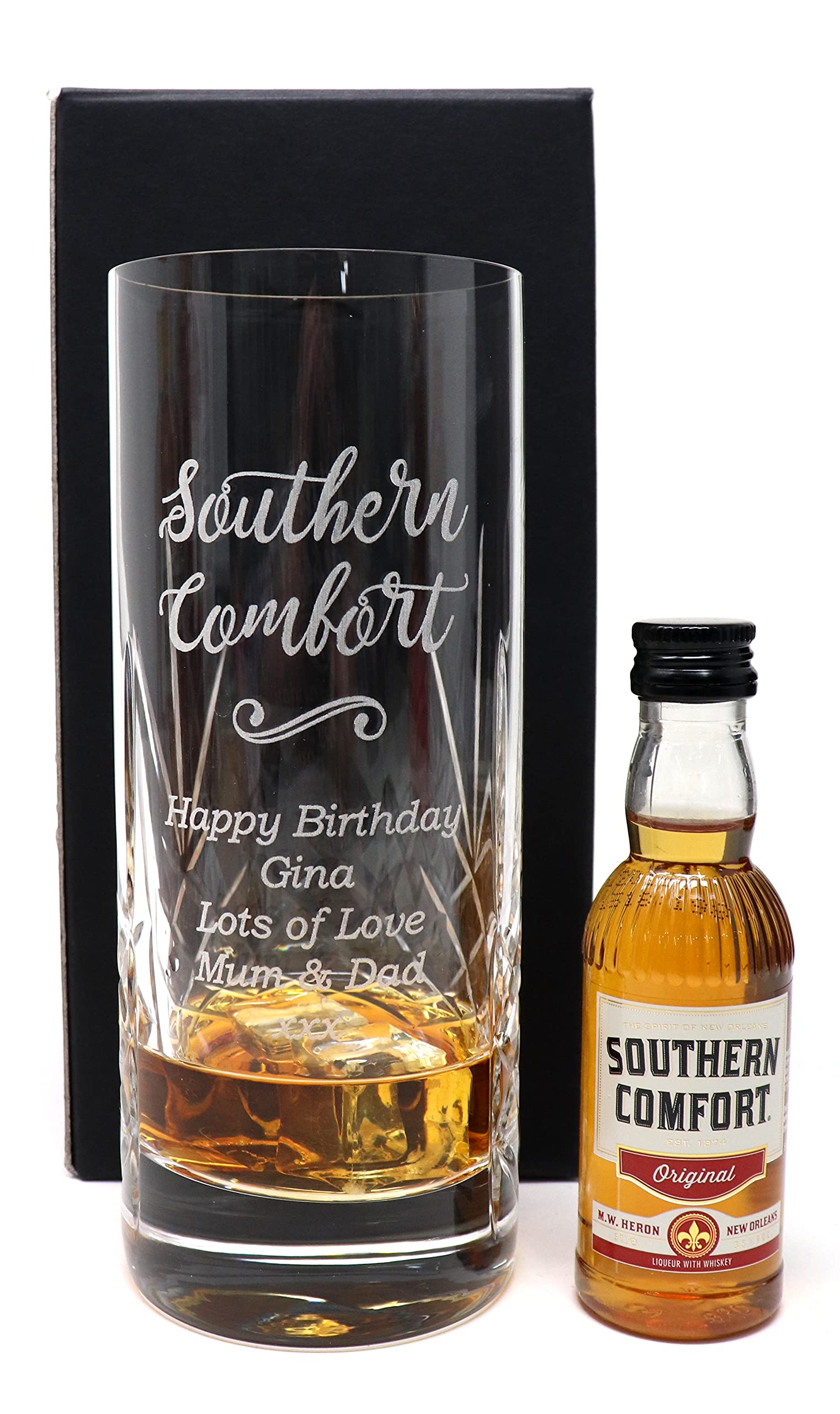 Personalised Crystal Highball & Miniature - Southern Comfort Design (Cardboard Gift Box)
