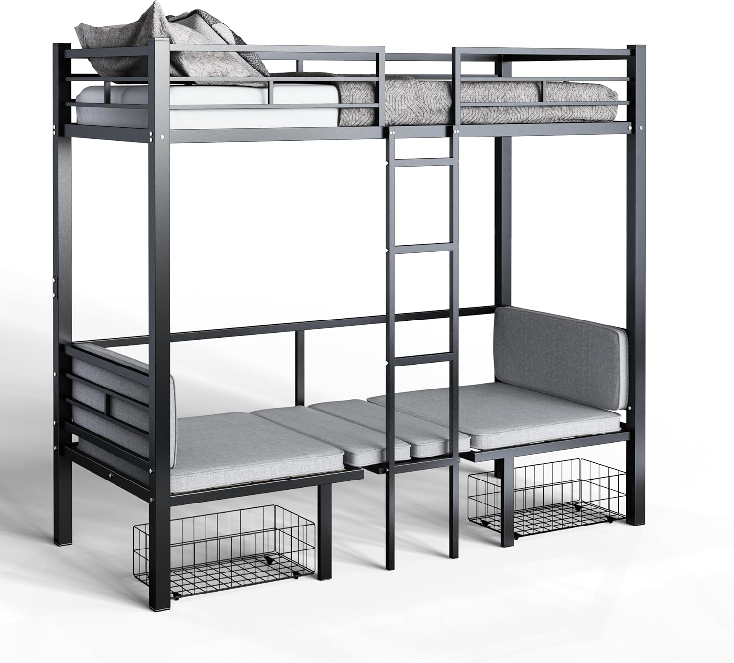 DNYN Twin Size Loft Bed with Desk & Storage Drawers& Table Set for Kids Bedroom,Covertible Twin-Over-Twin Bunkbeds Design,Easy Assemble & Space Saving & No Box Spring Needed,for Small Space, Black