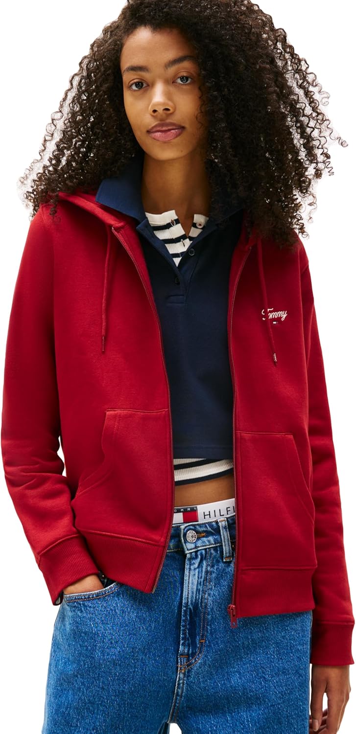 Tommy Jeans Women’s Medium Weight Zip Up Hoodie with Script Logo and Drawstring Tommy Jeans Women’s Medium Weight Zip Up Hoodie with Script Logo and Drawstring