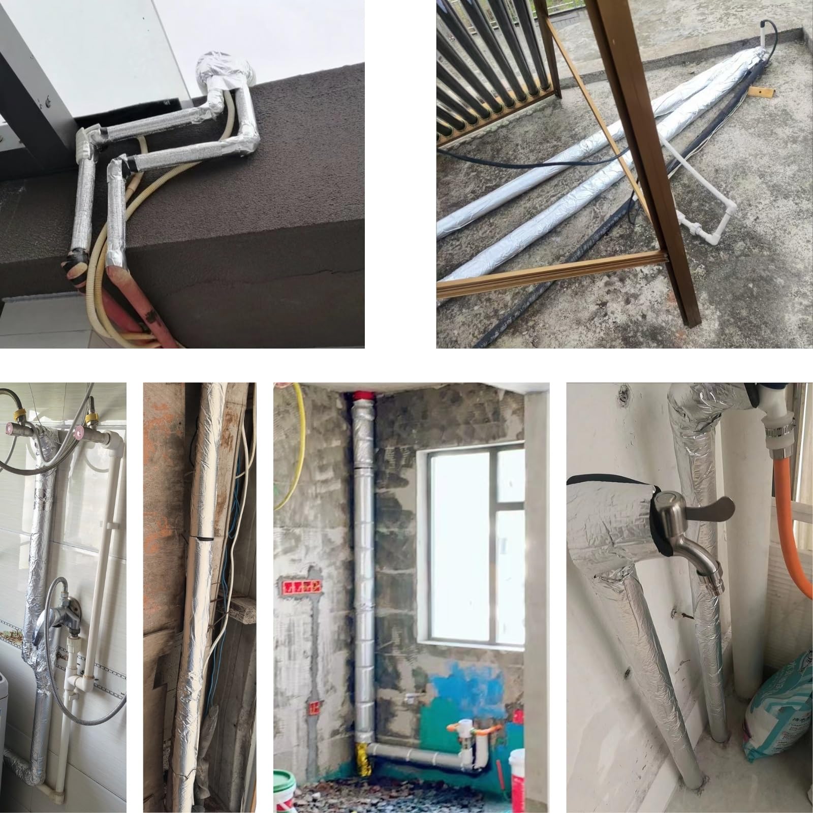 Tubo De Espuma, Fundas De Aislamiento Térmico Para Tuberías Exteriores, Coquilla Aislamiento De Aluminio Autoadhesivo Anticongelante Manguera Aislante De Caucho ID 48(ID219mm x T50mm x L0.9m)