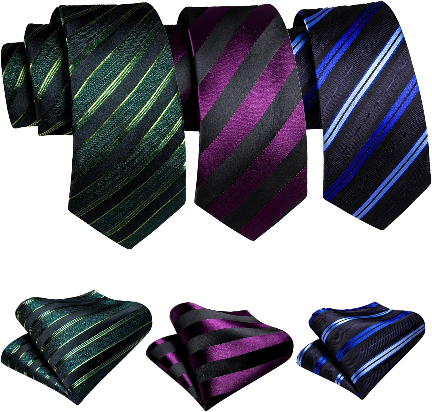 Barry.Wang 6 PCS Men Ties Set Silk Business Fashion Woven Necktie Handkerchief Cufflinks Paisley Stripe Wedding Party - Image 3