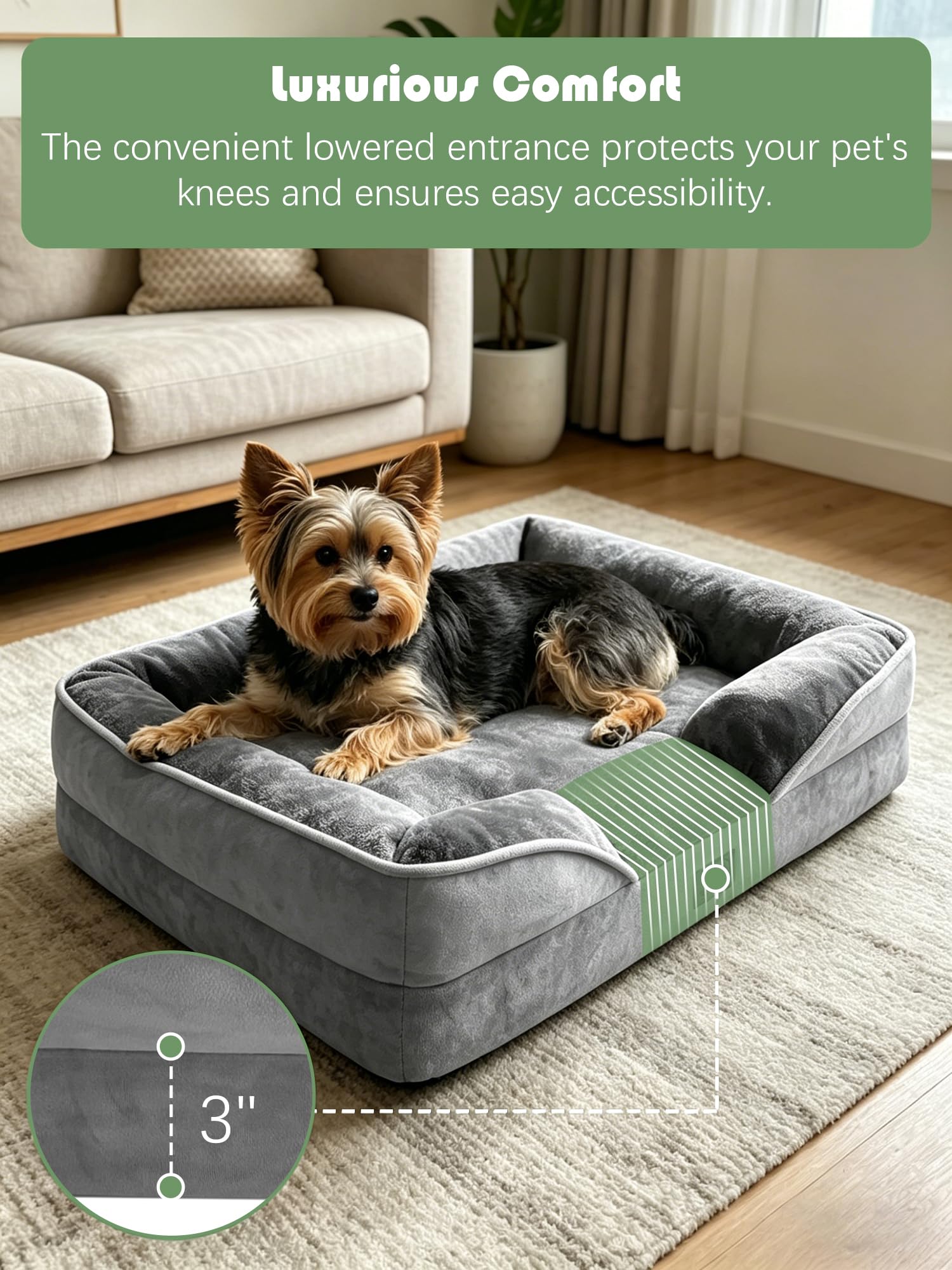 Spotted Play Cama ortopédica para perros con laterales, sofá cama para perros pequeños, cama de espuma de apoyo para mascotas con funda extraíble lavable, forro impermeable y parte inferior