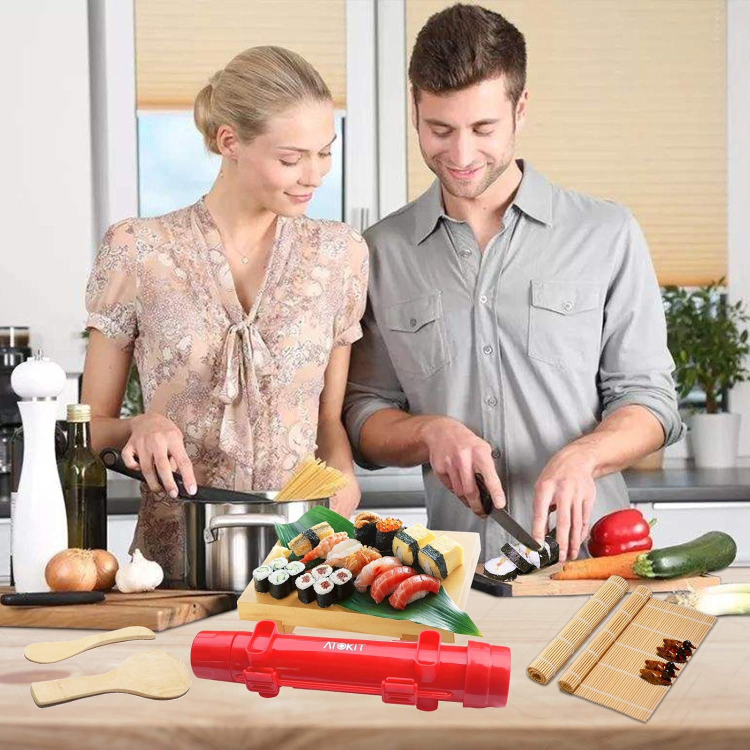 Hоt Dеаlѕ Sushi Making Kit for Beginners ATOKIT DIY Sushi Maker Kit Natural Bamboo Sushi Roller Sushi Mat Sushi Bazooka Cylinder Sushi Mold Funny Kitchen Sushi Kit for Family Activities Sushi Lover Gift Buу 2 gеt 3 Sushi Making Kit for Beginners ATOKIT DIY Sushi Maker Kit Natural Bamboo Sushi Roller Sushi Mat Sushi Bazooka Cylinder Sushi Mold Funny Kitchen Sushi Kit for Family Activities Sushi Lover Gift