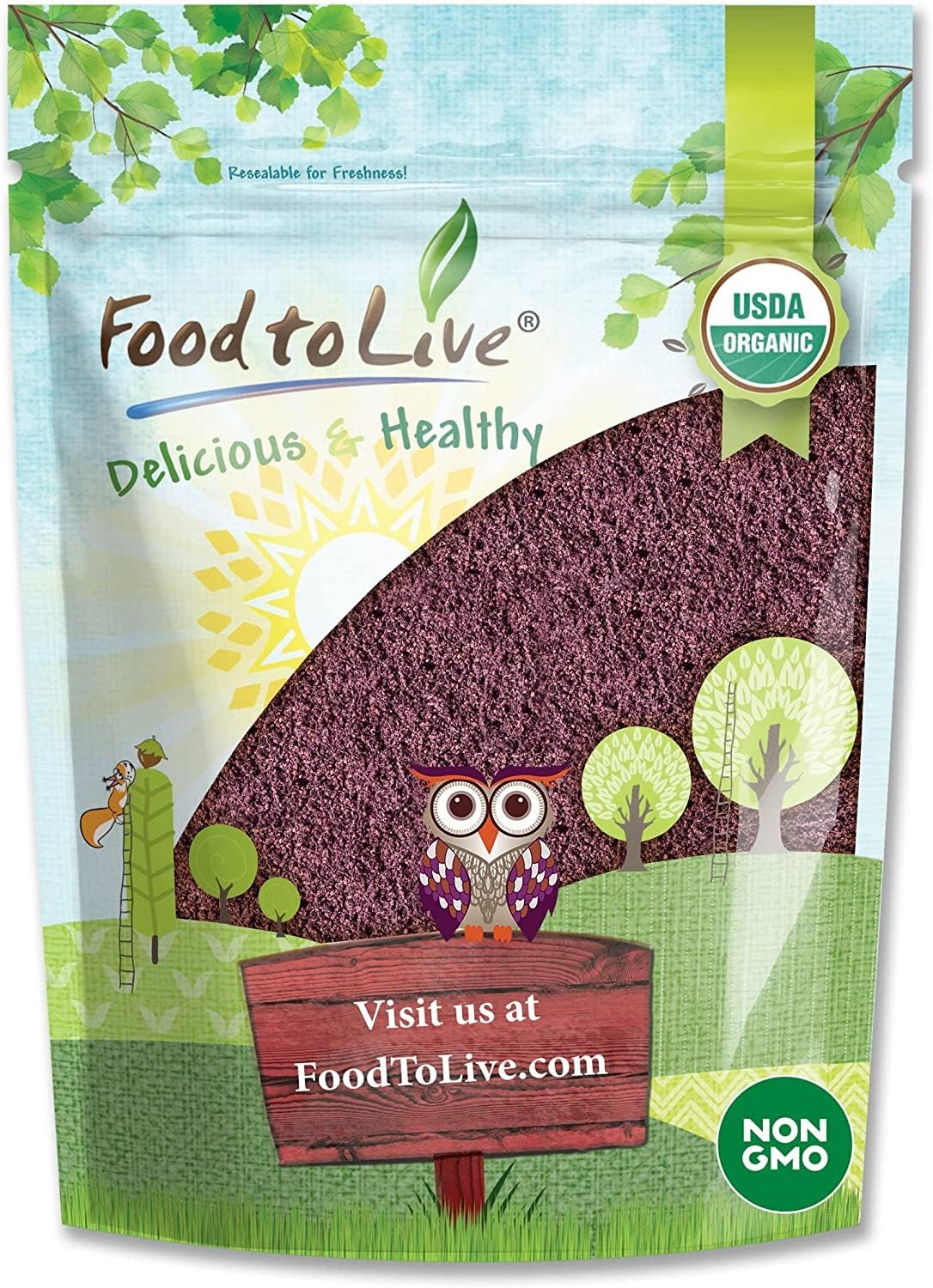 Food to Live Organic Freeze-Dried Acai Berry Powder, 2 Pounds - Non-GMO, Kosher, Raw, Vegan, Unsweetened, Unsulfured, Bulk