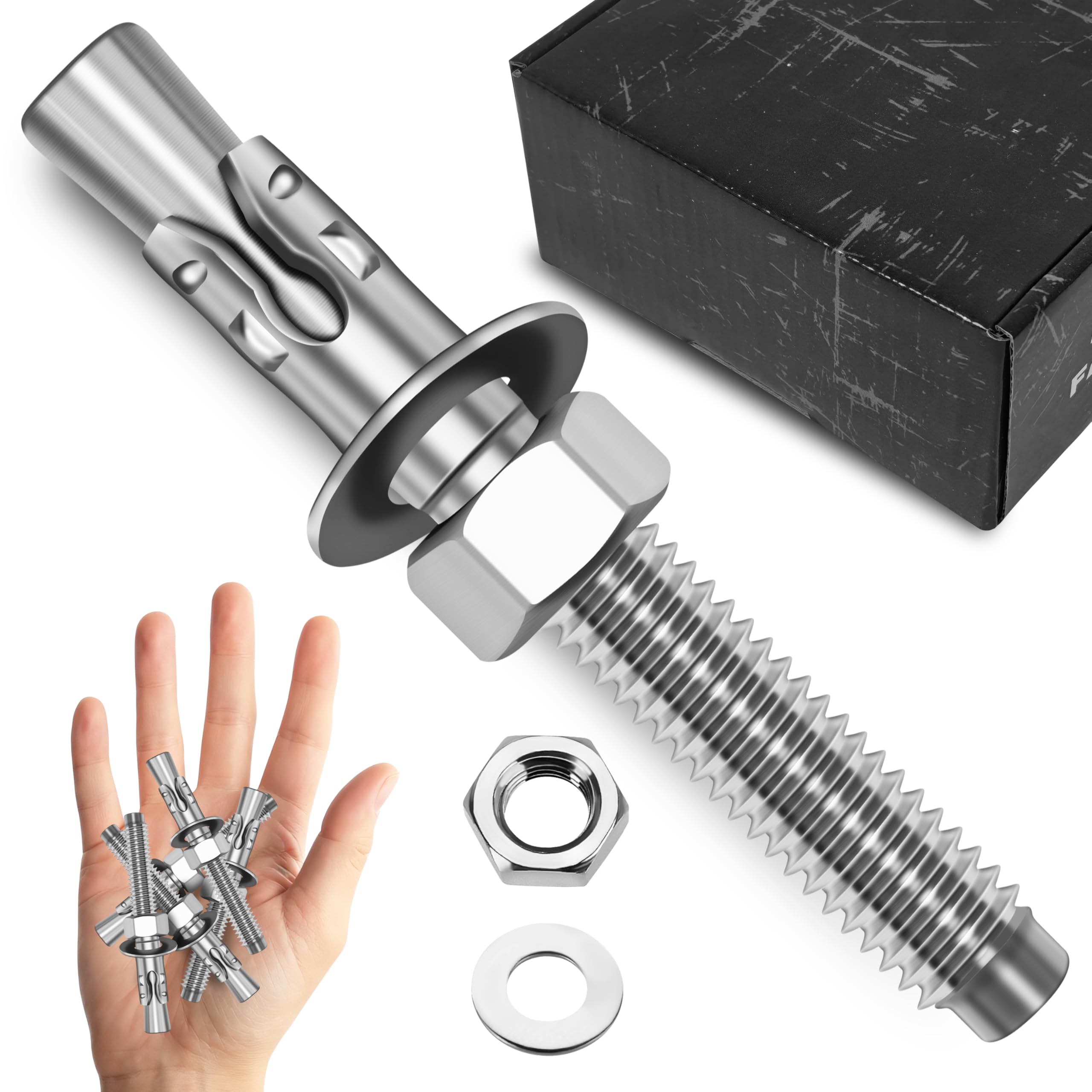 Mywish Confezione da 25 tasselli a cuneo in acciaio inox 304 da 1/2" x 3-3/4" per calcestruzzo e cemento, finitura liscia, resistenti, 1/2", in acciaio inox, per muratura, per esterni