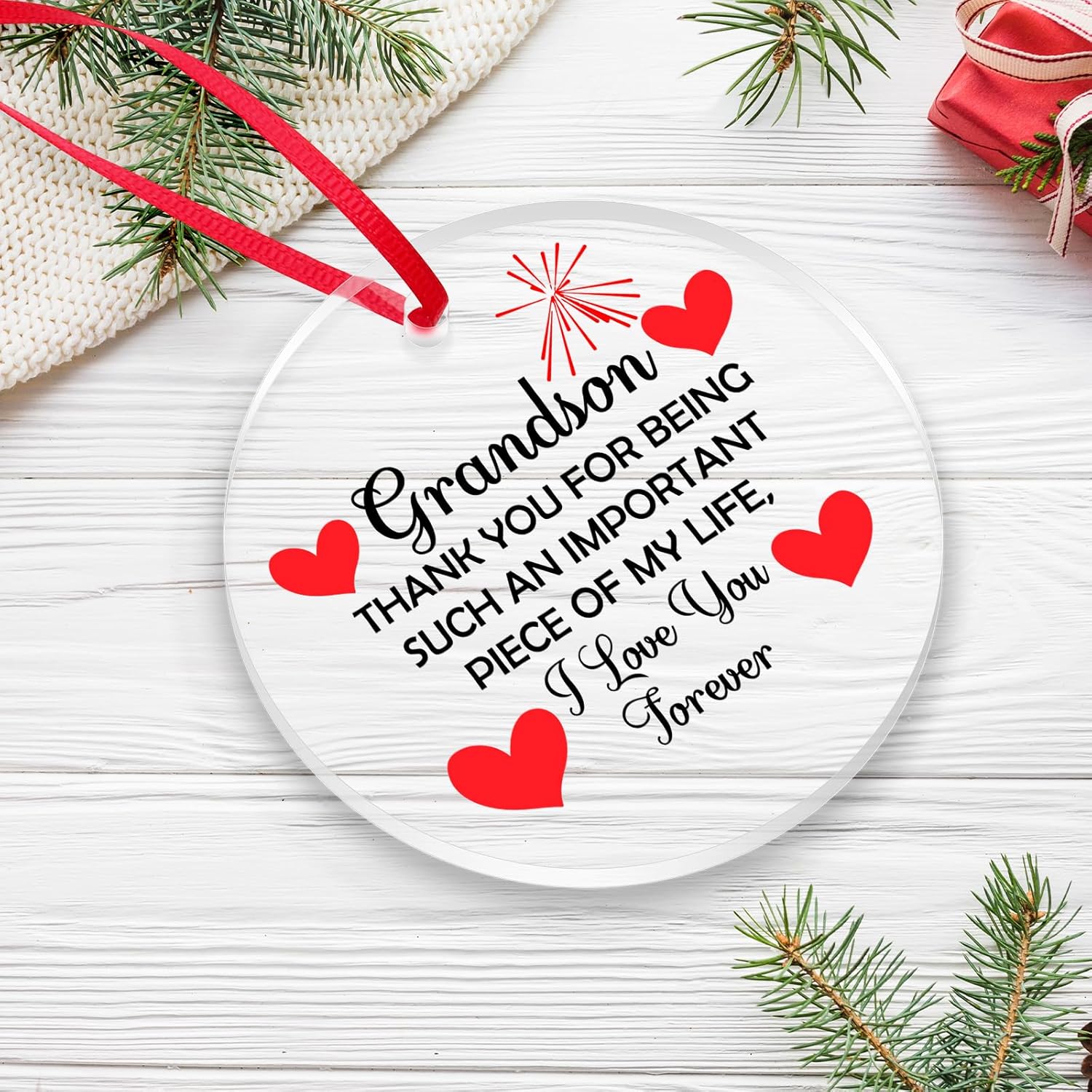 Grandson Ornament Gifts Grandson Gifts from Grandma Funny Grandsons Graduation Gift Acrylic Circle Tag Birthday Thanksgiving Wedding Gift Ornaments for Christmas Tree - Image 5