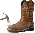 NORTIV 8 Bottes de travail de sécurité des orteils en acier pour hommes Bottes Western Square Toe avec protection contre les dangers, pour la construction agricole Ranch d'équitation Bronco Trailblazer