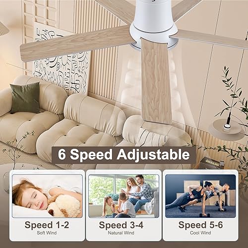 Miniatura 3 de Ventiladores de techo de 52 pulgadas con luces y control remoto, ventilador de techo blanco de montaje empotrado para dormitorio, sala de estar
