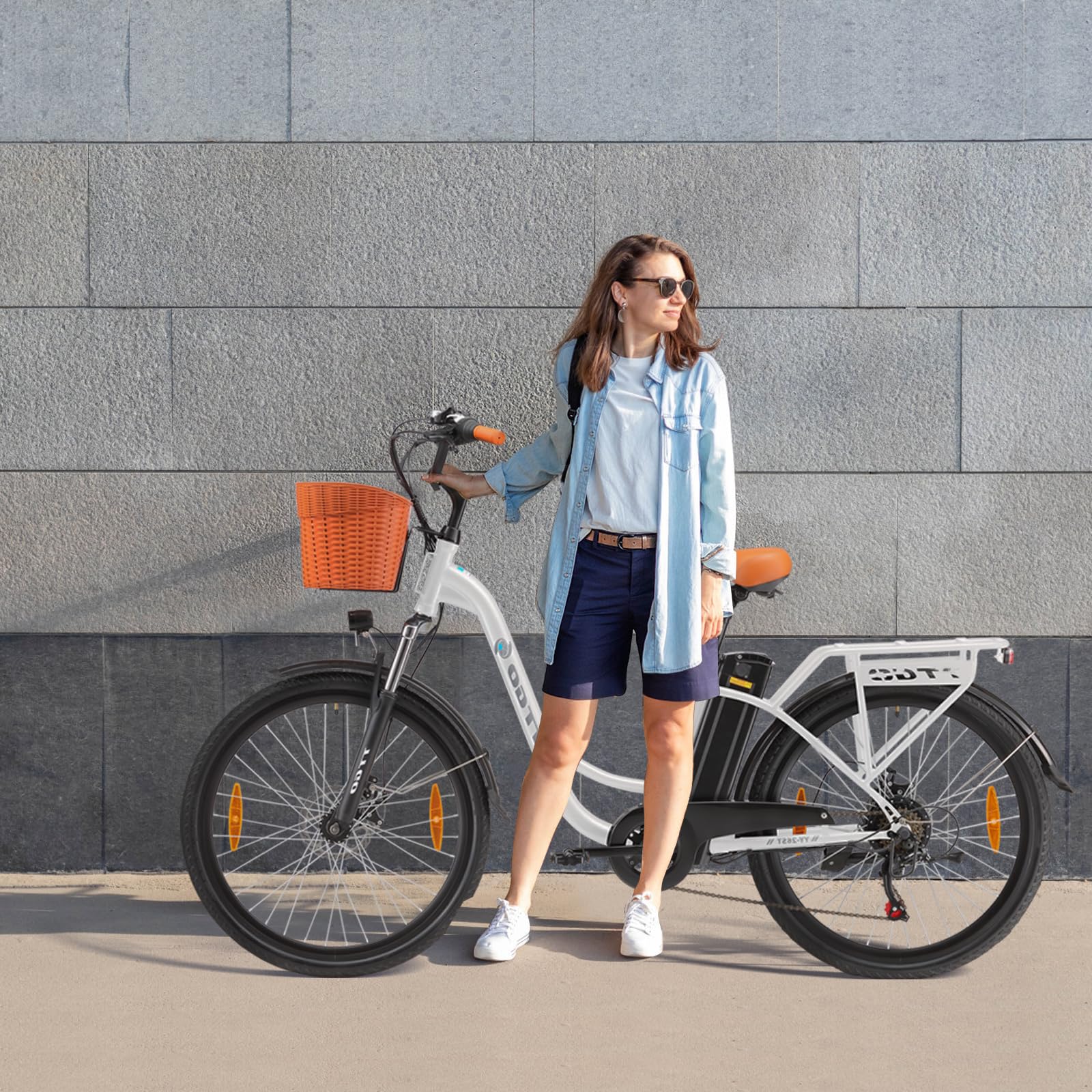 TTGO Bici Elettrica Donna 26 Pollici, Bicicletta Elettrica con 36V 14,5Ah Batteria Rimovibile, Max.100km con Display LCD, Biciclette Elettriche da Città con Cestino,C2 (Bianco)