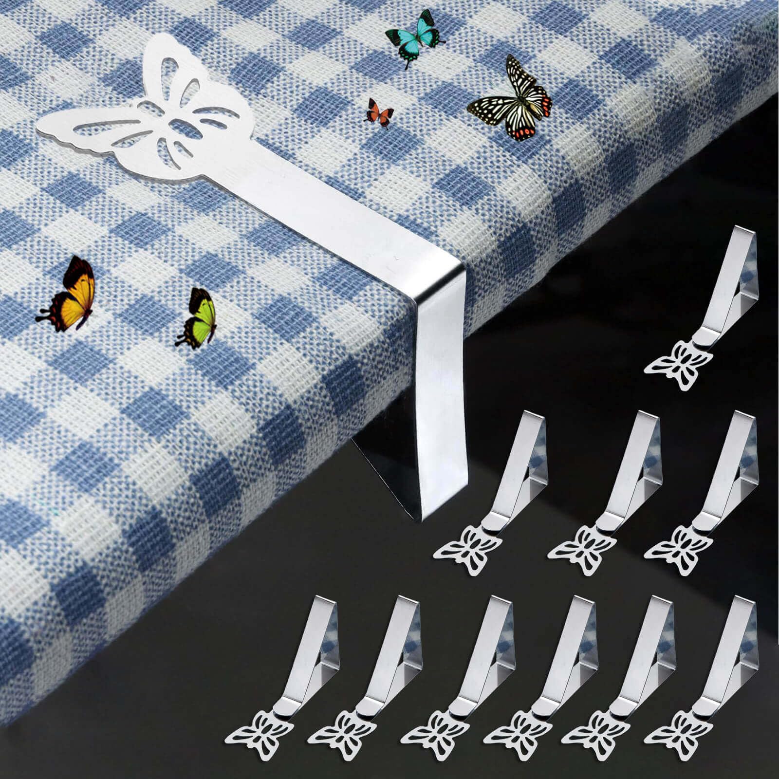 Tablecloth Clips for Outdoor Picnic Tables 10 Pack, Butterfly Table Cloth Holder Clip Heavy Duty Stainless Steel Cover Clamp for Thick Tables Party Wedding Home Restaurant RV Camping Accessories