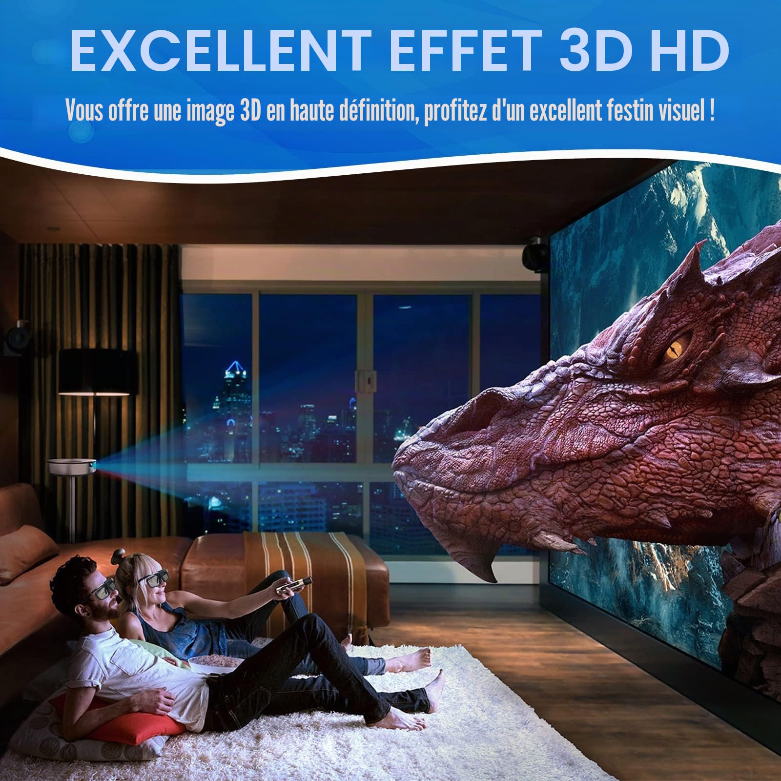 Toumei Lunettes 3D, Rechargeable Active Shutter Lunette 3D DLP Link Compatibles avec Les DLP 3D Vidéoprojecteur Acer BenQ Optoma Viewsonic Philips LG Infocus NEC Jmgo Vivitek Cocar Toumei - 2 Pièces