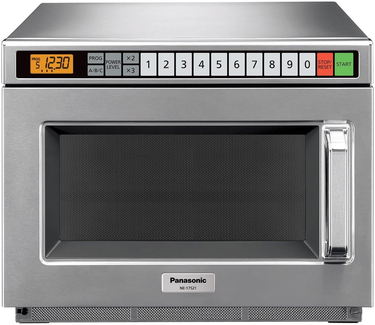 Horno microondas comercial PRO1, resistente, 0,6 pies cúbicos, 1700 W, cocción en 5 etapas, pantalla LCD, acero inoxidable, programable, aprobado por NSF y UL - NE-17521