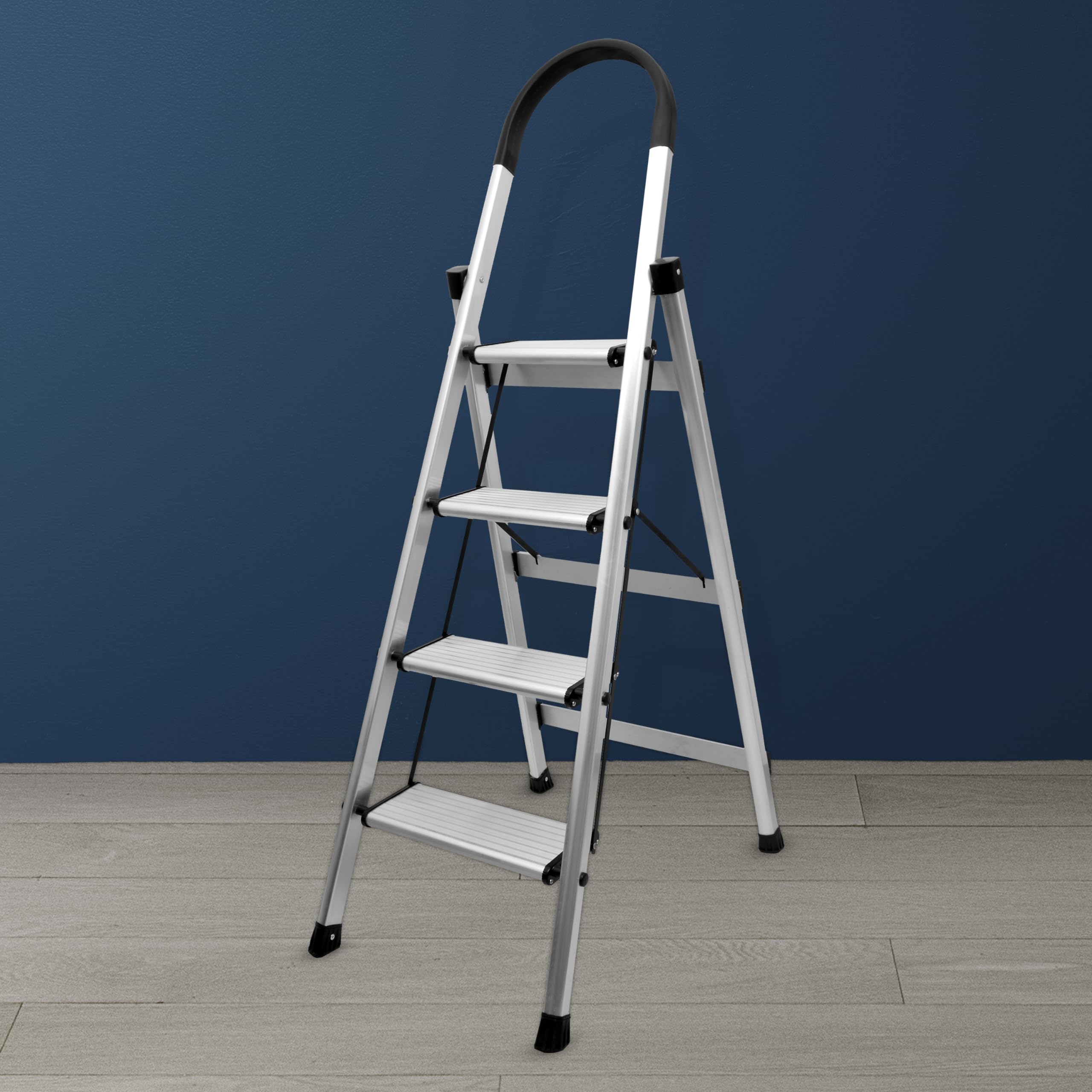 Plantex Surestep 4 Step Aluminum Ladder for Home/Non-Slip Wide-Step Foldable Ladder with Knee Guard, PVC Shoes and Cross Bars (Anodize-Silver) (B083P4R9XK) Amazon Price History, Amazon Price Tracker