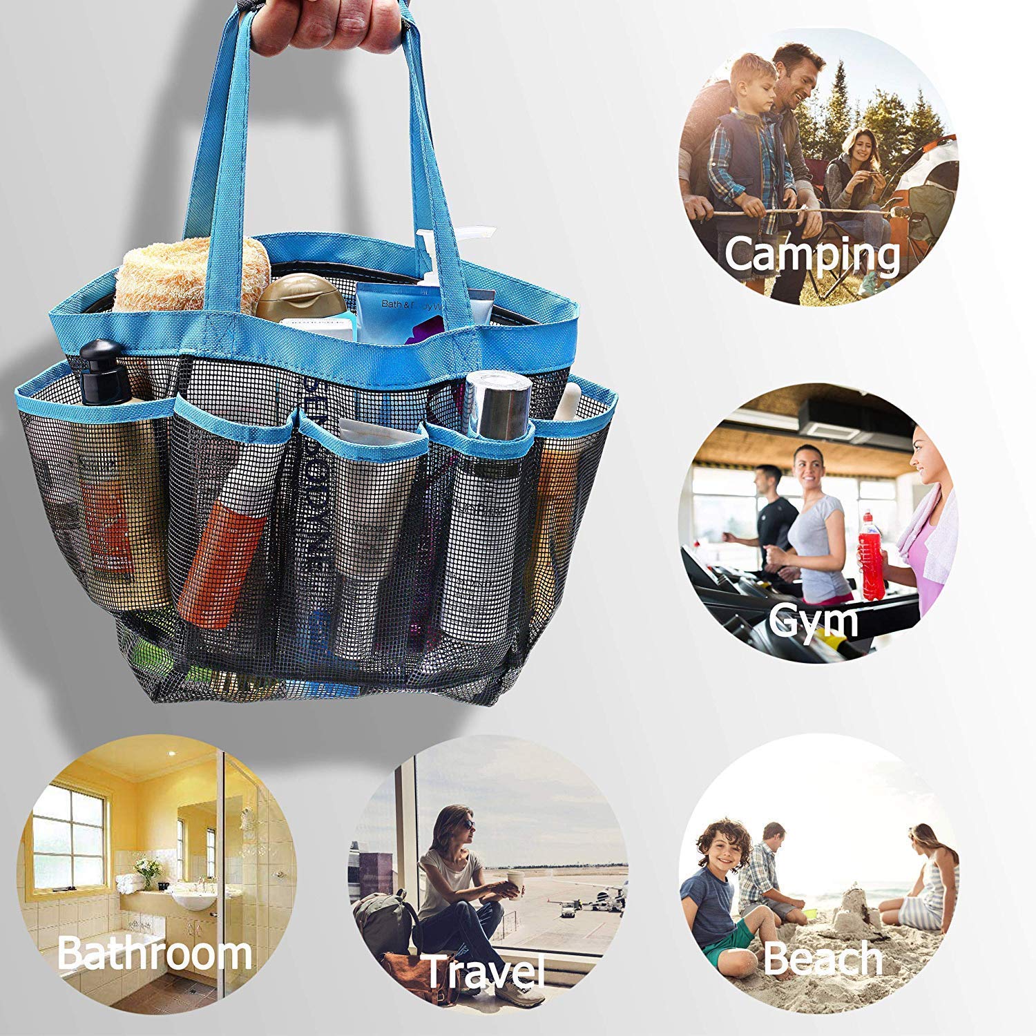 MVM ENTERPRISE (1 pc Storage Hanging Mesh Fabric 8 Pockets Portable Bath Shower Tote Caddy Cosmetics Organizer with Bathroom Bags 2