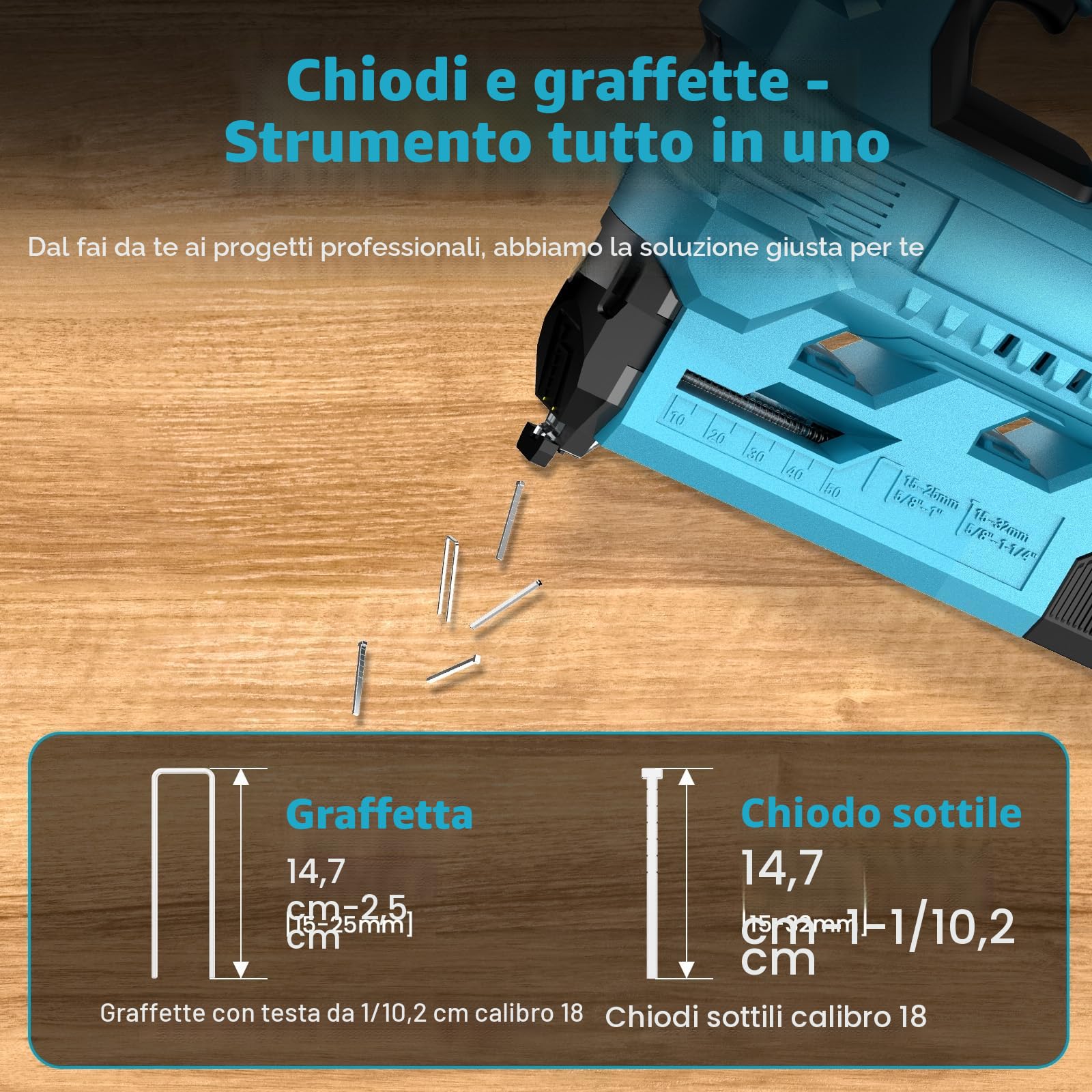 SEESII Chiodatrice Brad a Batteria, Pistola Sparachiodi Elettrica Calibro 18 con 2 Batterie da 2,0Ah e 1000 Pezzi di Chiodi e Graffette, Profondità di Inchiodatura Regolabile