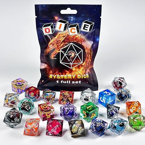 HAOMEJA DND - Juego de dados de resina de arena movediza con bordes afilados, juego de 7 dados poliédricos para Dungeons and Dragons D20 D12 D10 D8