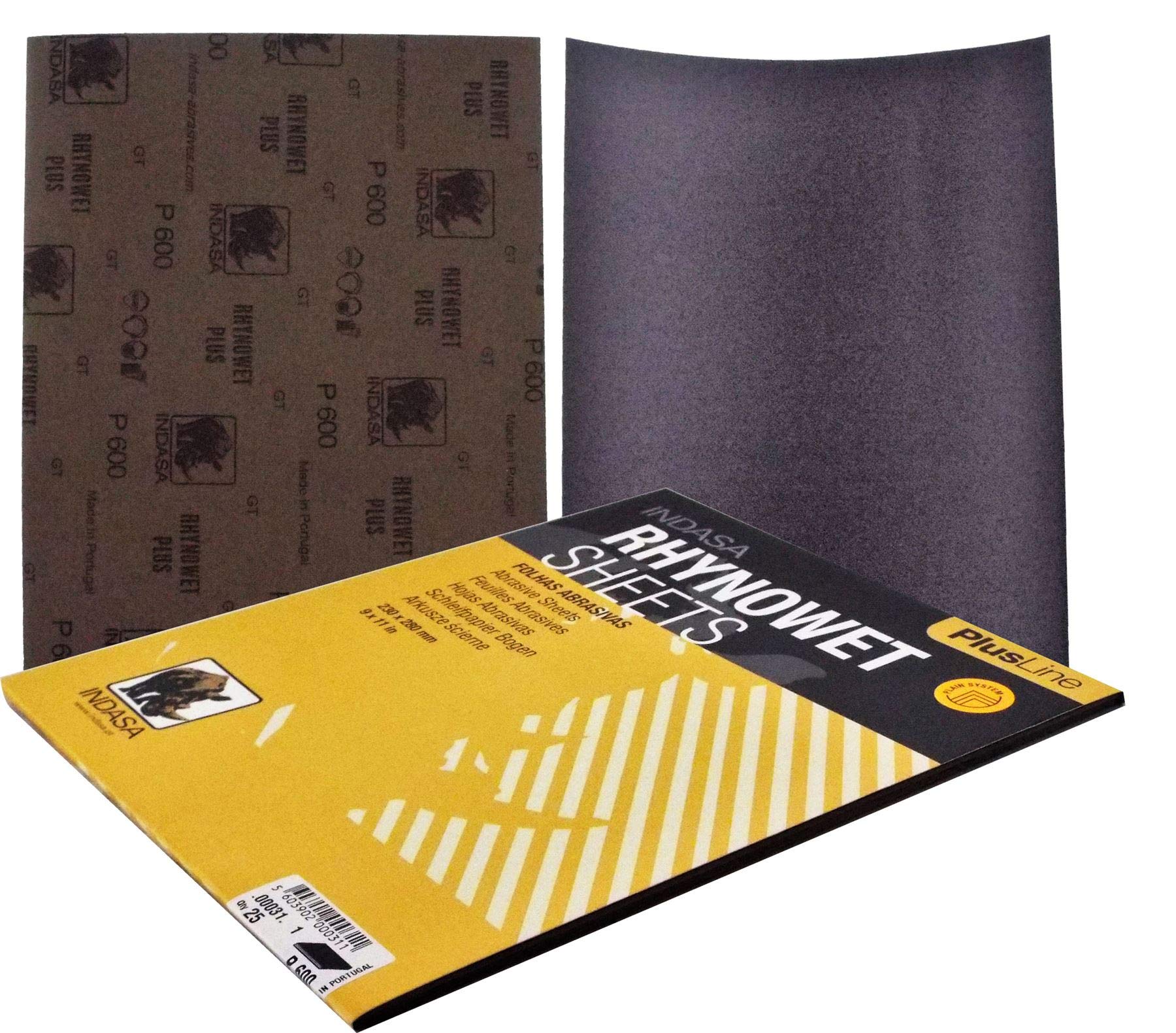 Indasa Rhynowet Wet Plusline Sanding Sheets 230x280mm P600 C00031 Great Metal and Woodworking applications Anti-slip Waterproof paper, Used for sanding and finishing of paints, primers and lacquers