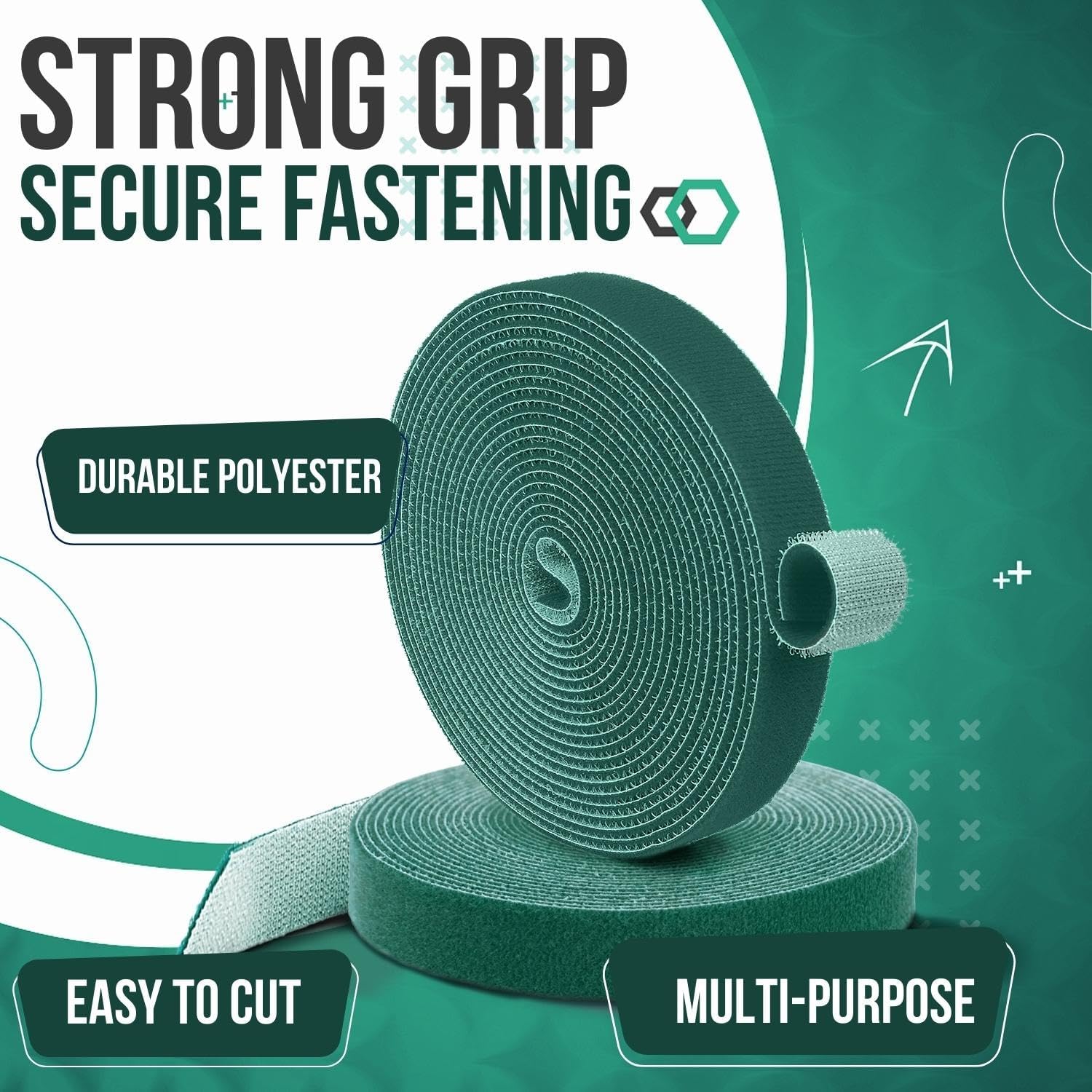 TNP Hook and Loop Tape Strap Cable Ties Fastener (Green) (15 Feet) - Sticky Self Adhesive Nylon Fabric Roll Wrap 0.75" Wide 5 Yards Reusable for Cutting Custom Length Cord Wire Fastening