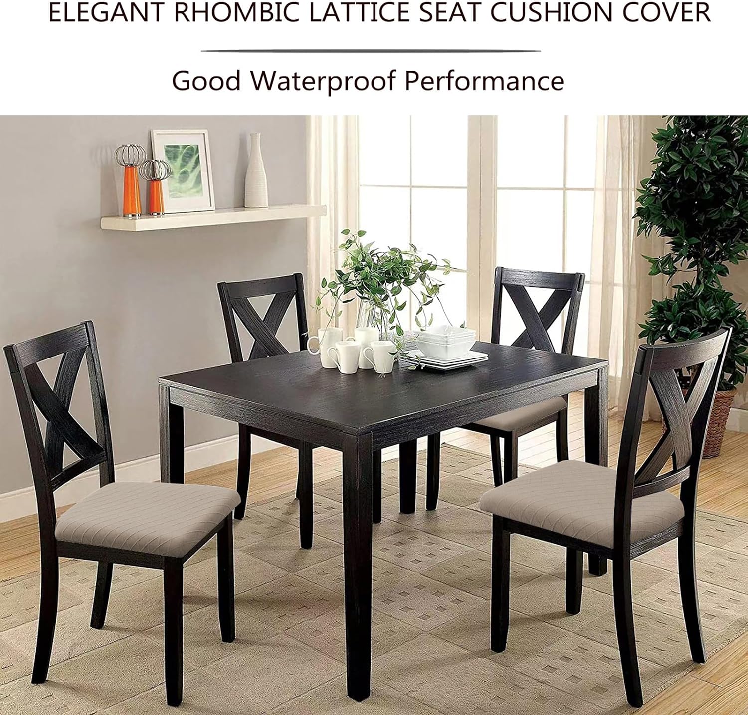 Chair Covers for Dining Room Set of 6/4/2, Stretch Seat Covers for Dining Chairs with Ties, Removable Washable Seat Protector for Kitchen