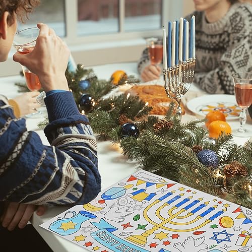 Miniatura 4 de Juego de 30 manteles individuales de crayón de Hanukkah para niños, tapete de papel de Papá Noel, feliz Navidad, actividades para colorear, árbol de