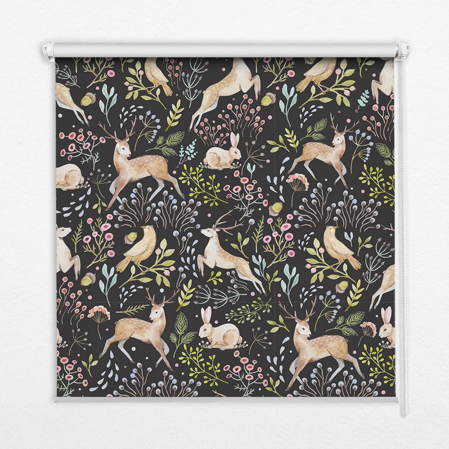 Store banne enrouleur deco nature oiseaux et cerfs pour salon 50x50