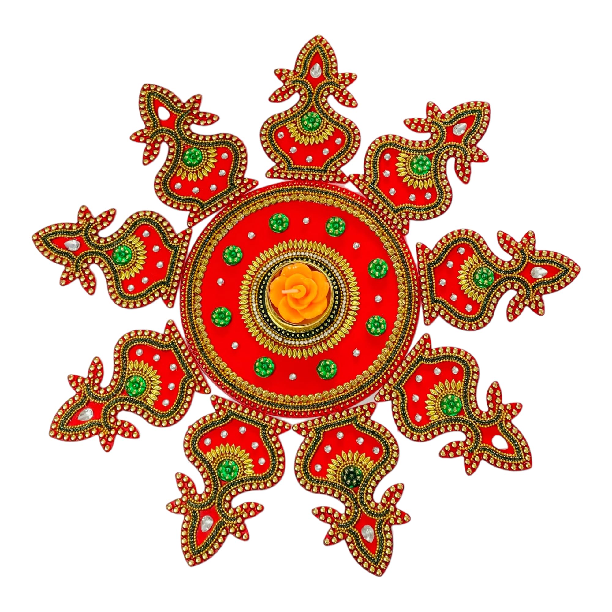 KRIWIN XL Size Acrylic Reusable Handcrafted Decorative Rangoli 19pcs Set, Intricate Designs, Durable Materials with T Light Holder 1