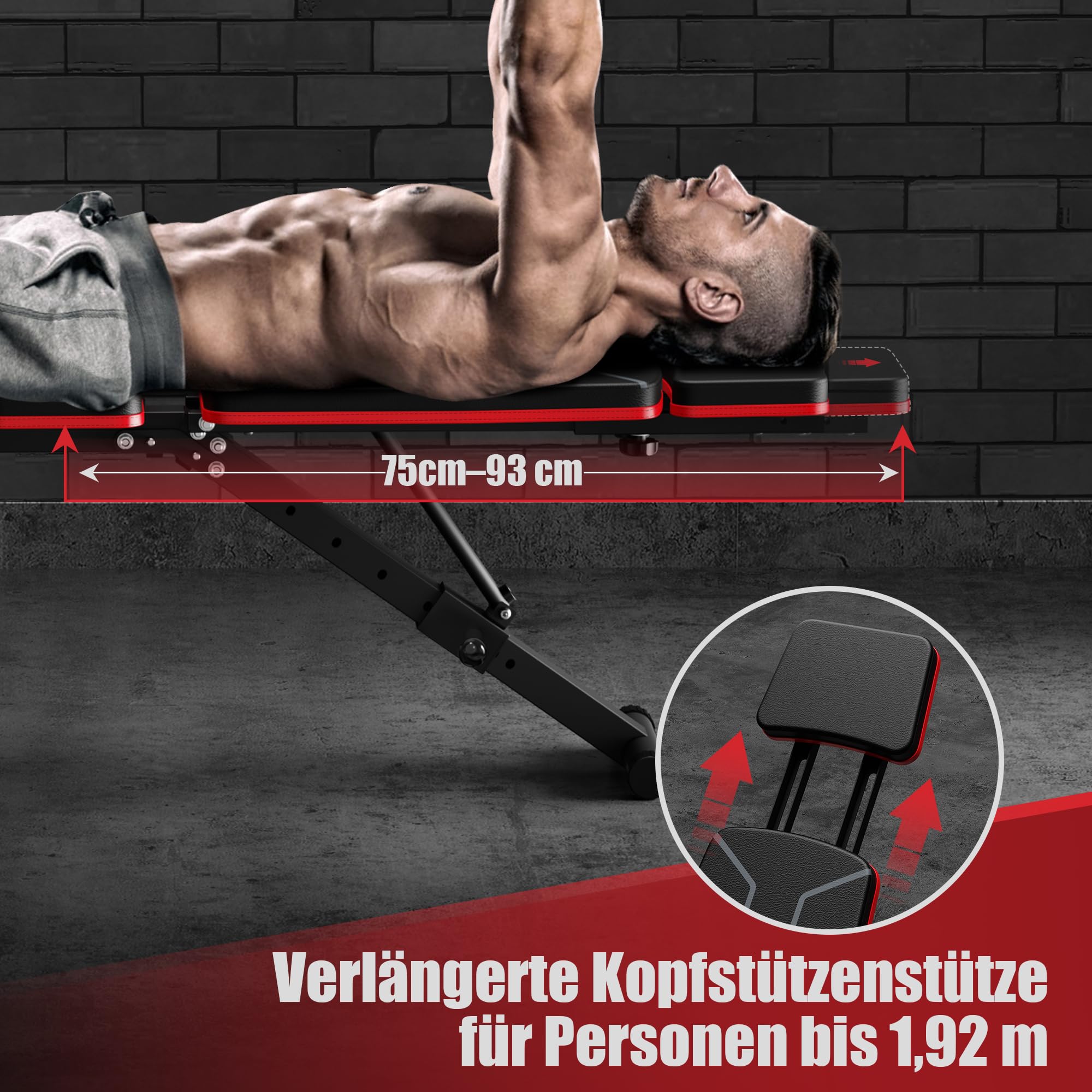Verstellbare Hantelbank für Heimtrainingsstudio, 350kg Hantelbank Klappbar mit Beinverlängerung & Prediger-Curl-Pad, Neig- und Fallbank Trainingsbank für zuhause