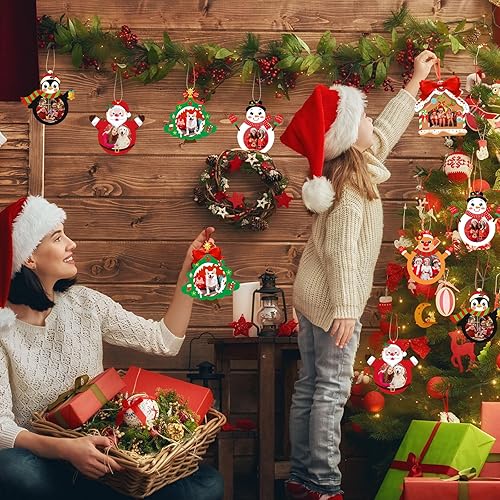 Miniatura 5 de NOVWANG Adornos de fotos de Navidad, 30 marcos de fotos colgantes de Navidad con 30 hojas de calcomanías, adornos de fotos, decoraciones de árbol de