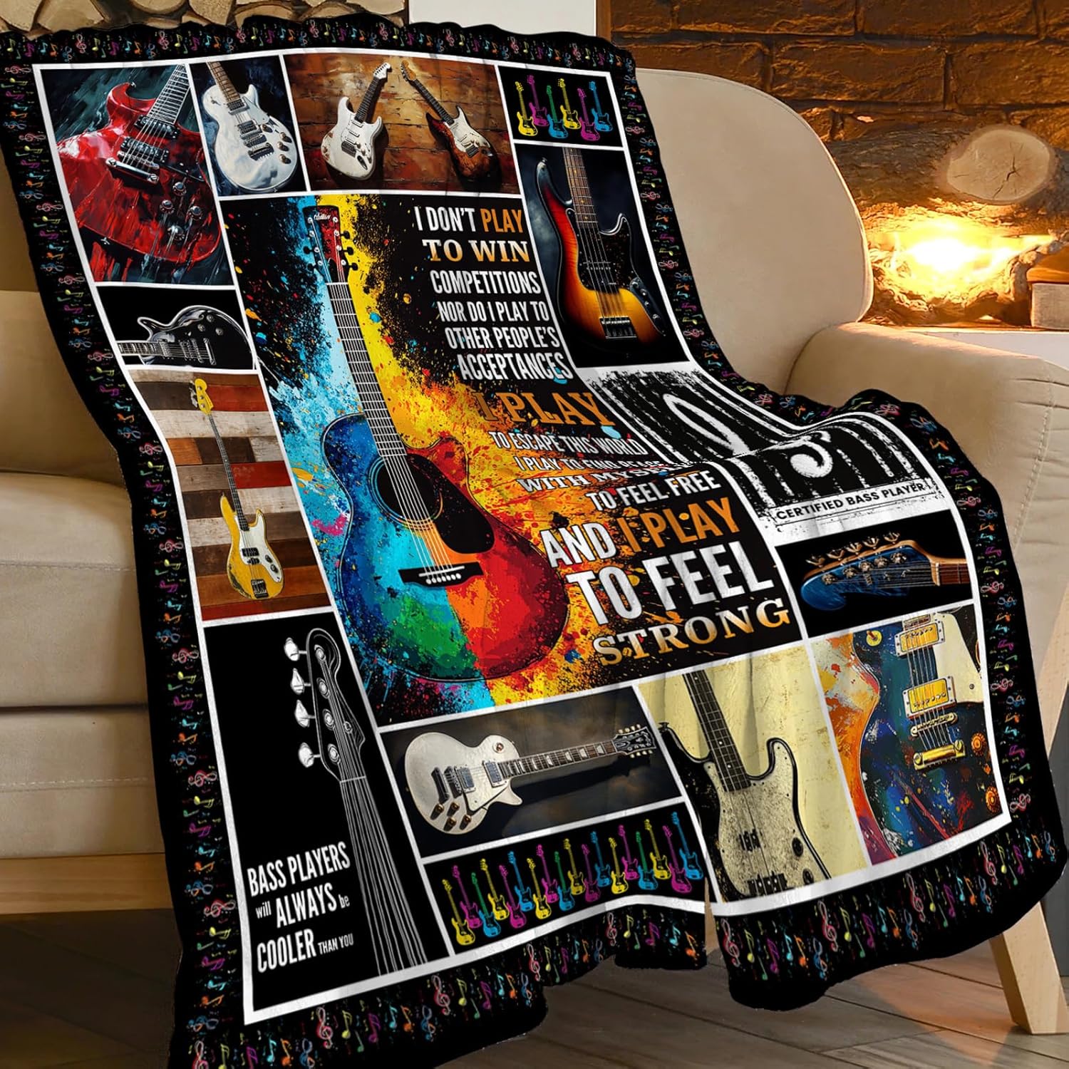 Guitar Blanket, Electric Guitar Throw Blanket, Music Gifts Blankets Stuff Fleece Flannel Plush for Girls Women Men Boys Lovers Adults Soft Bedding Gift for Sofa Bed Office Home Decor 50"x40" - Image 4