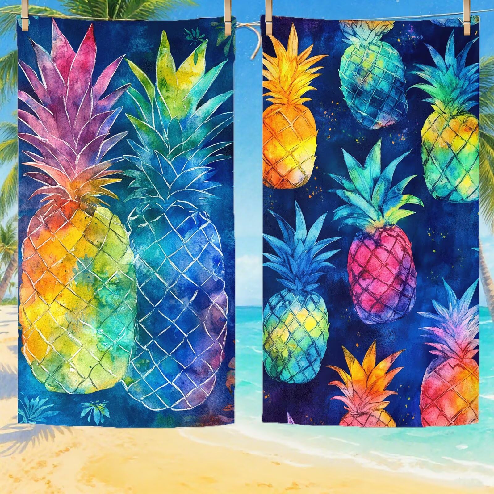 Toallas de Playa Microfibra Piña Toalla Playa Grande 100x180 cm Mujer Hombre Secado Rápido Absorbente Toallas Gimnasio Suave Sin Arena Ligera Toalla Microfibra para Playas Piscina Viajes Camping Q-639