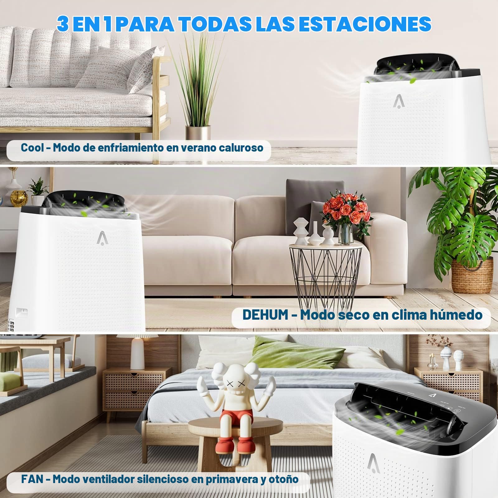 Garvee 14000 BTU Portable Air Condit - Refrigeración, deshumidificación y ventilador 3 en 1 para habitaciones de hasta 750 metros cuadrados Ft | Modo de descanso silencioso | Temporizador
