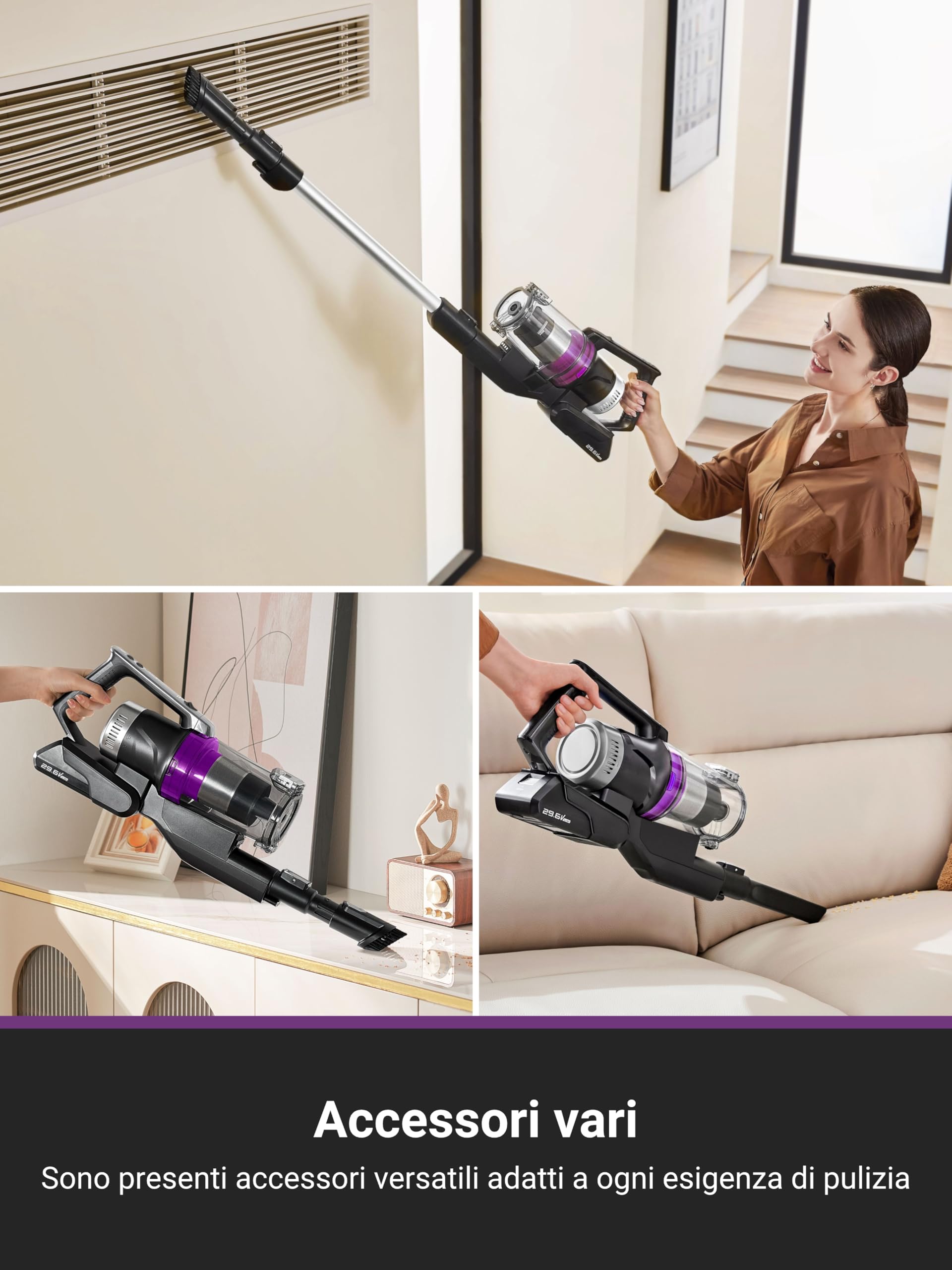 Eureka Stylus Elite Aspirapolvere Senza Fili con Stazione, 24000Pa, Svuotamento Automatico, Sacco 3L, Autonomia 60 Min, Spazzola Antigroviglio, LED, Batteria Rimovibile, Motore BLDC