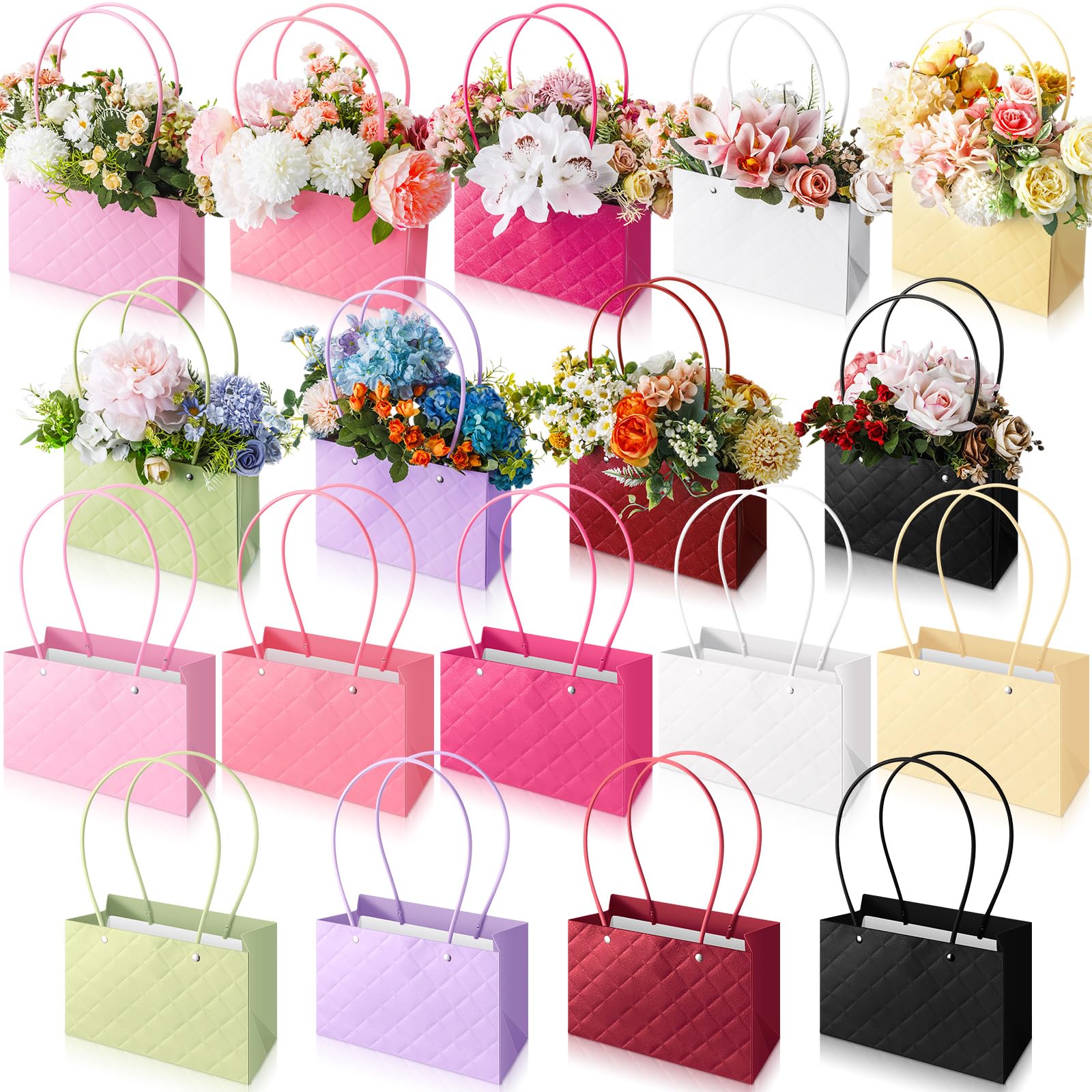 TaoBary 18 Pcs Flower Boxes for Arrangements Floral Gift Bouquet Bags Waterproof Kraft Paper Purse with Handles for Valentines Mother's Day Wedding