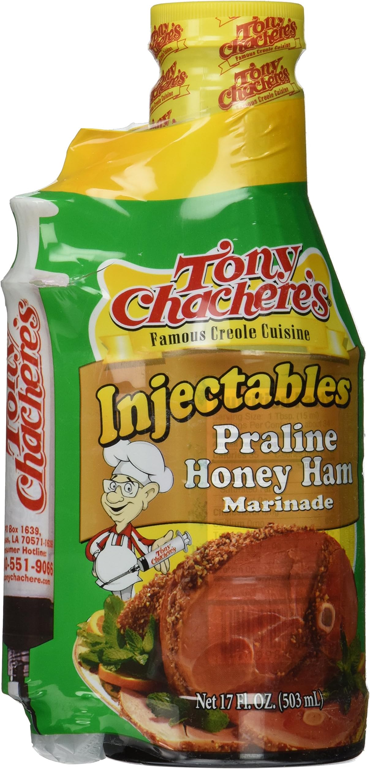 Tony Chachere Injectable Marinades with Injector, Praline Honey Ham, 3 Count, 17 Oz