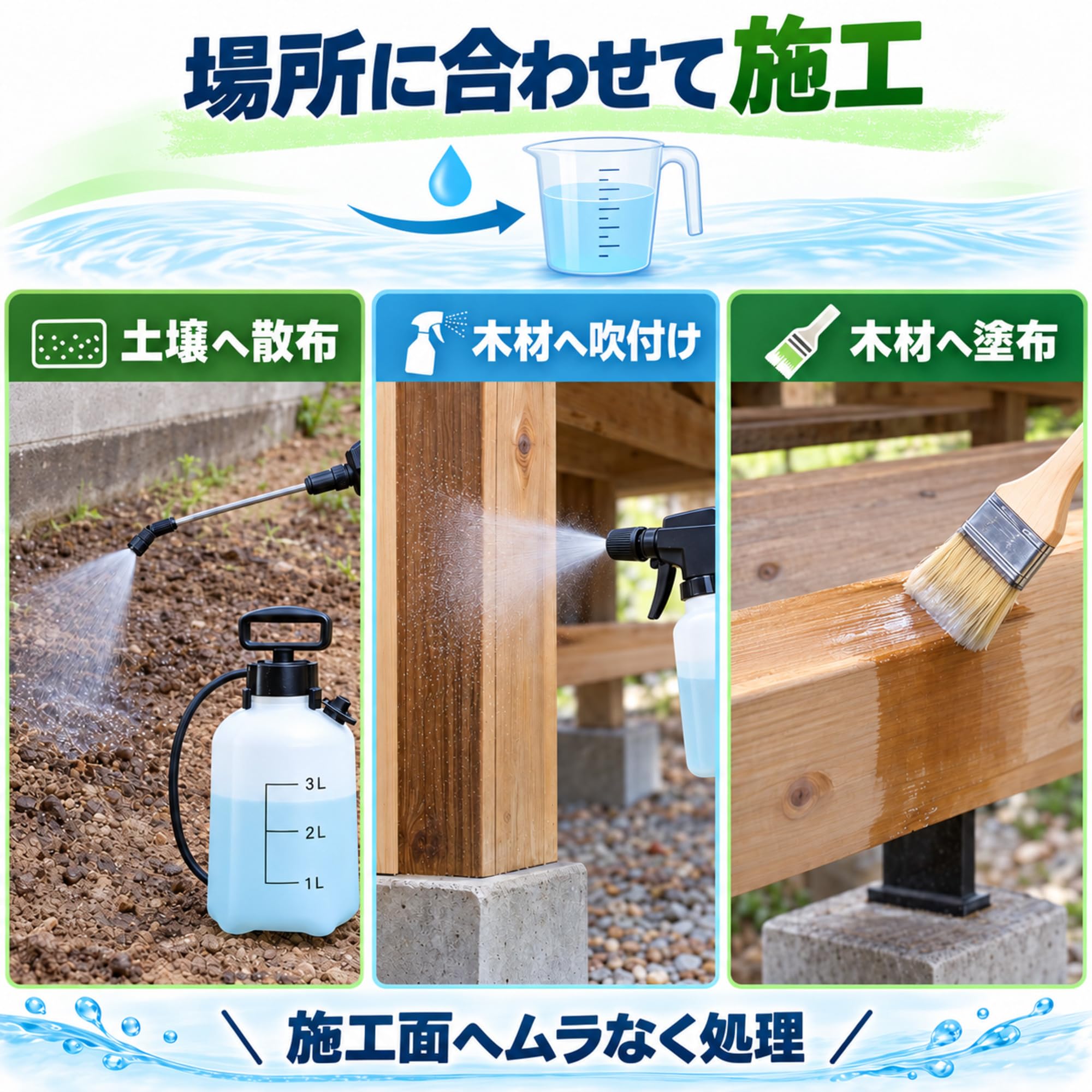 シロアリ博士 乳剤 1L 土壌・木部処理用 スプレーボトル付き シロアリ 対策 駆除 害虫駆除 木材 への塗布・吹付けに使えるシロアリ対策用乳剤 木部の防腐・防蟻処理に 希釈して使用でき 刷毛塗りや噴霧器による施工にも対応 DIY・工具・ガーデン