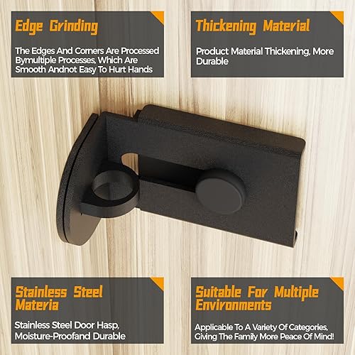 Miniatura 4 de Cerradura de puerta corredera, cerradura de cerrojo de puerta de 90 grados, candado de seguridad de ángulo recto de acero inoxidable con tornillos