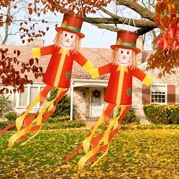 2 Pcs Fall Scarecrows Windsocks Outside Decoration 40 Vintage Windsocks